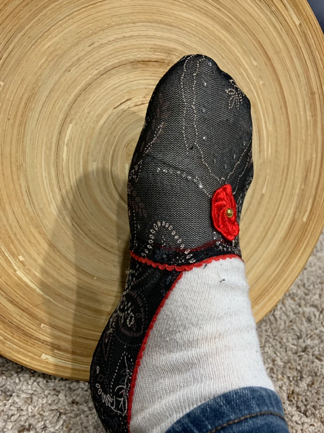 Lacey Black Floral Slippers/Socks image indicator(3)