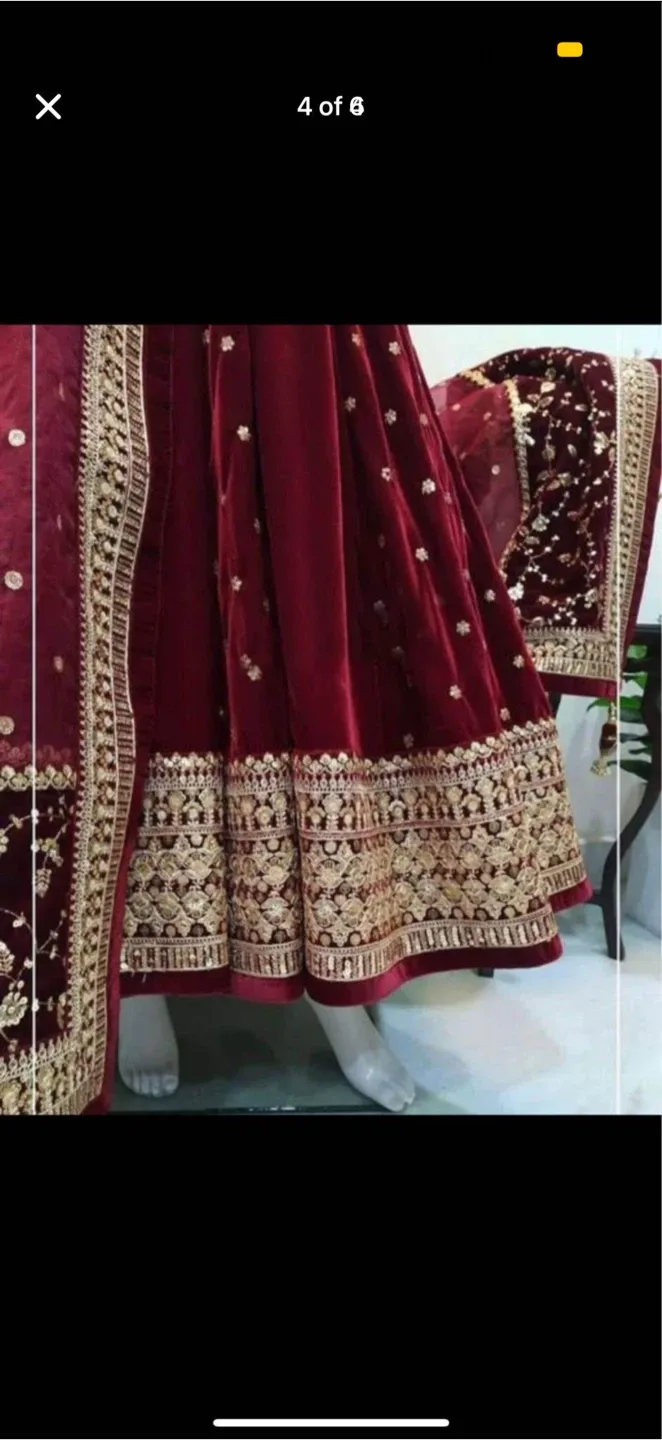 Burgundy Velvet Anarkali Dress image indicator(3)