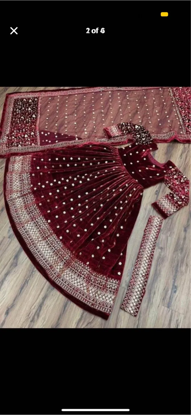 Burgundy Velvet Anarkali Dress image indicator(2)