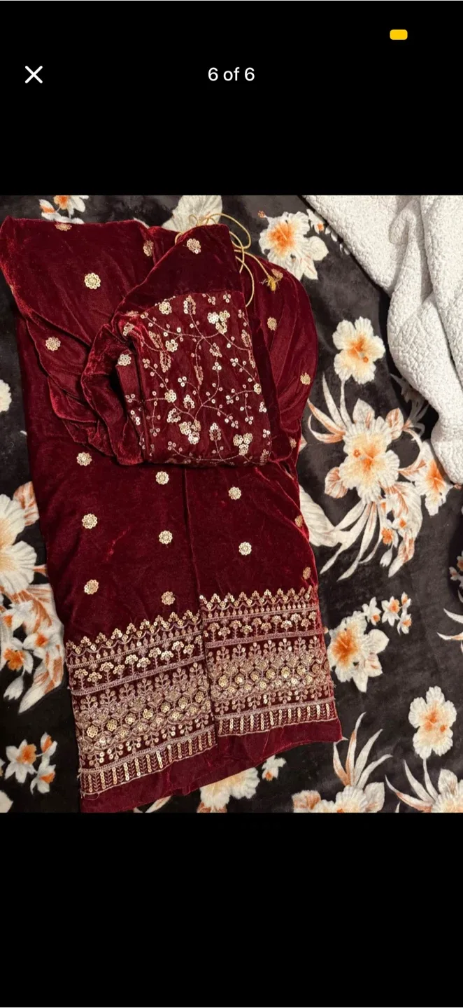 Burgundy Velvet Anarkali Dress image indicator(6)