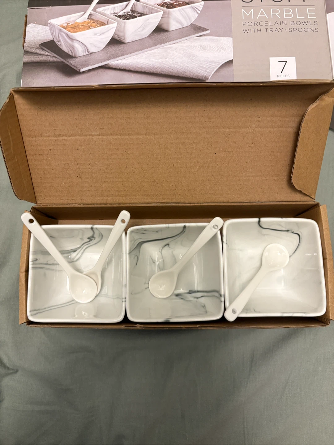 Marble Porcelain Bowls with Spoons - New