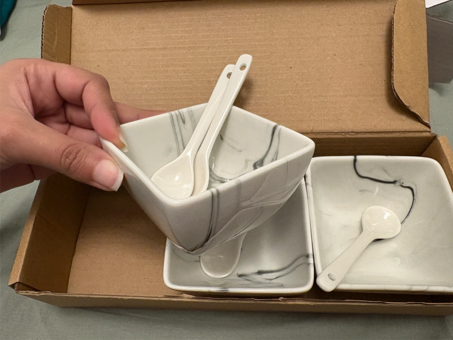 Marble Porcelain Bowls with Spoons - New - photo 3