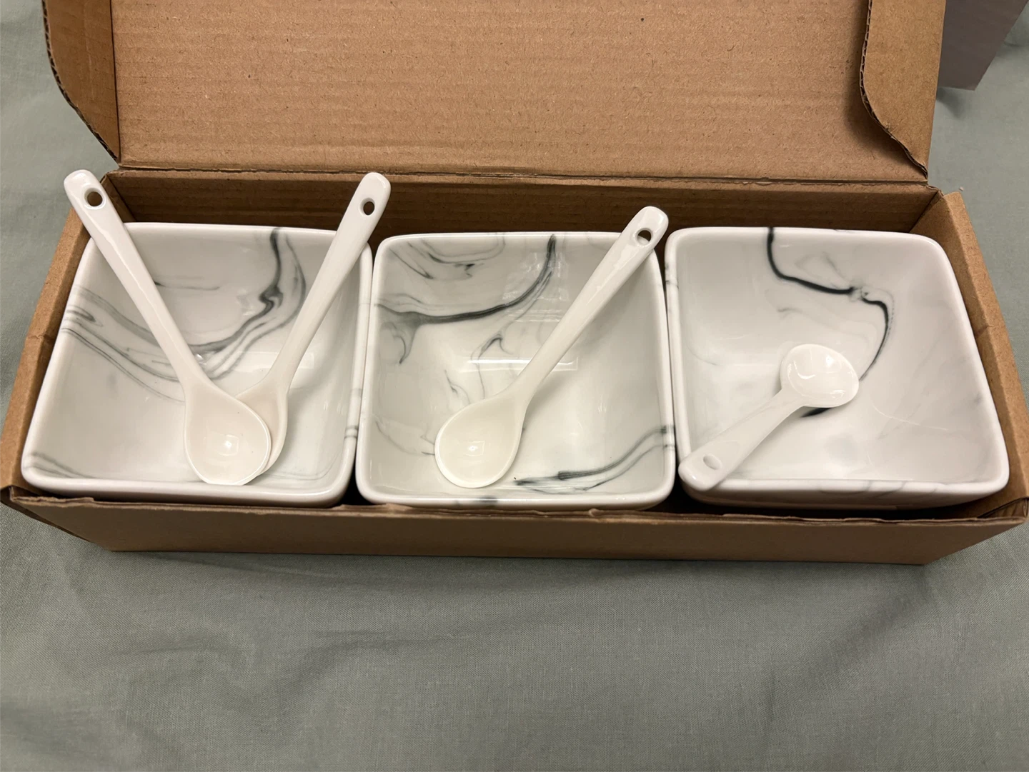 Marble Porcelain Bowls with Spoons - New - photo 2