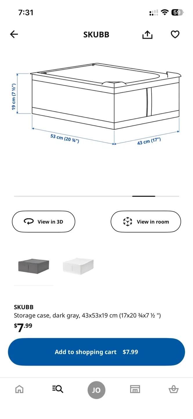 IKEA SKUBB Dark Gray Storage Case - 17x20¾x7½" image indicator(2)