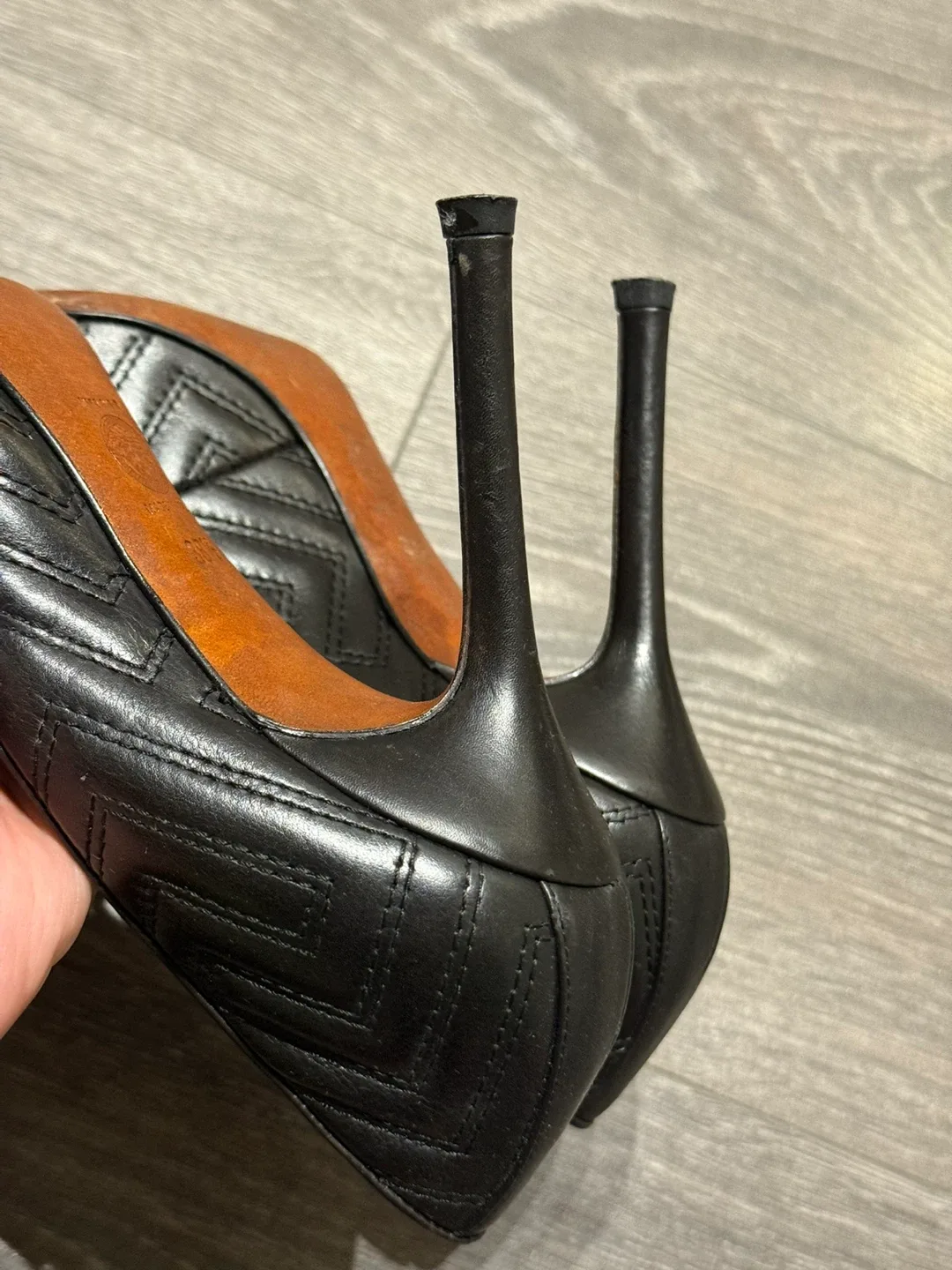 Versace Black Leather Heels - Size 38.5 made in Italy image indicator(4)