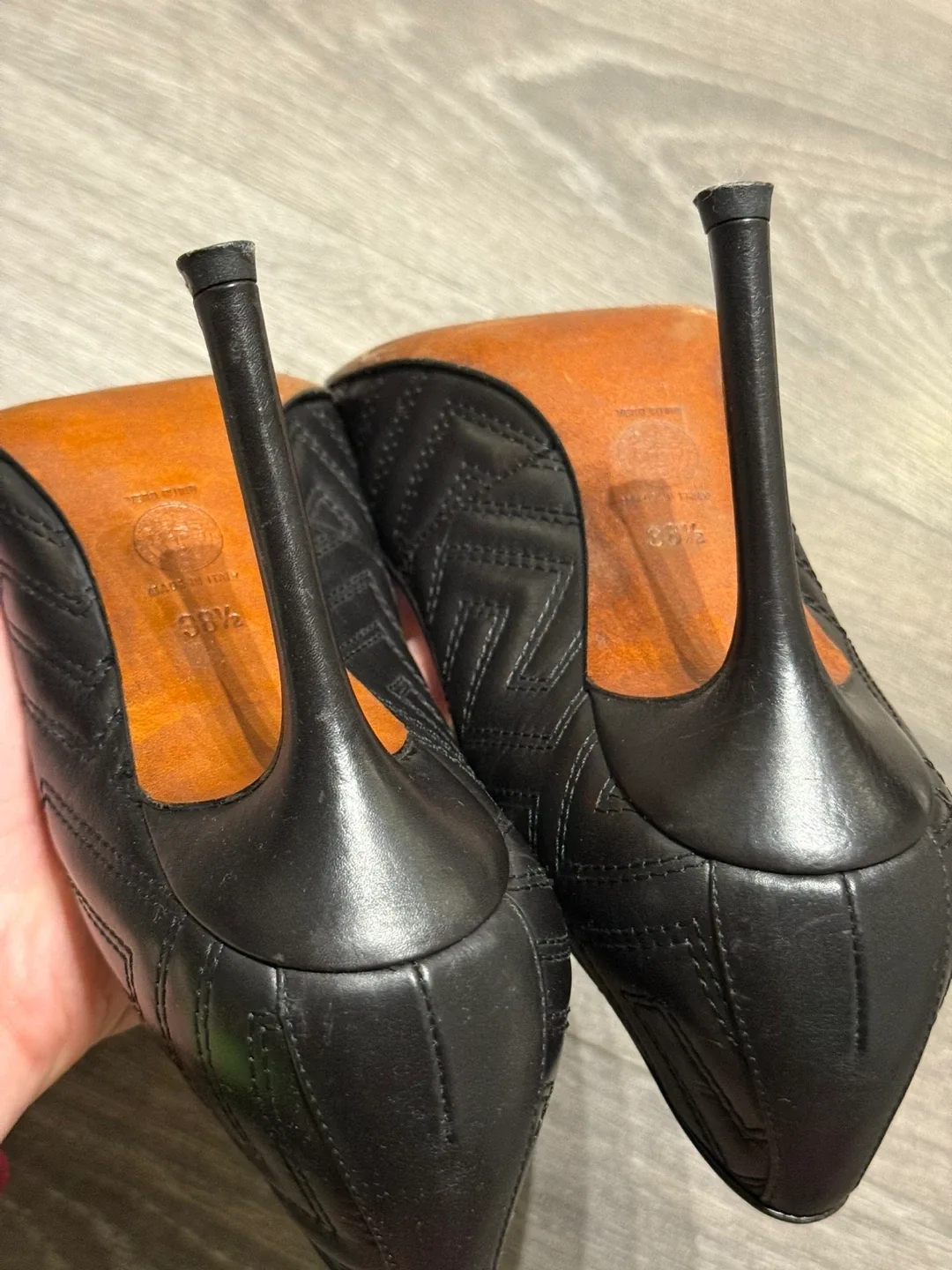 Versace Black Leather Heels - Size 38.5 made in Italy image indicator(5)