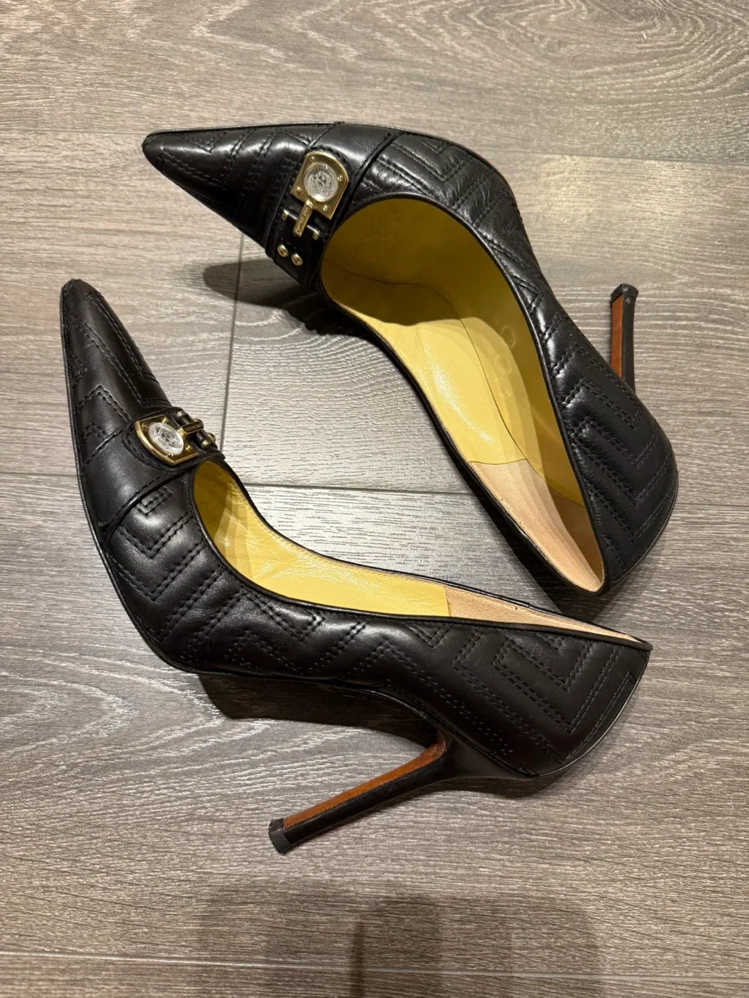 Versace Black Leather Heels - Size 38.5 made in Italy image indicator(3)