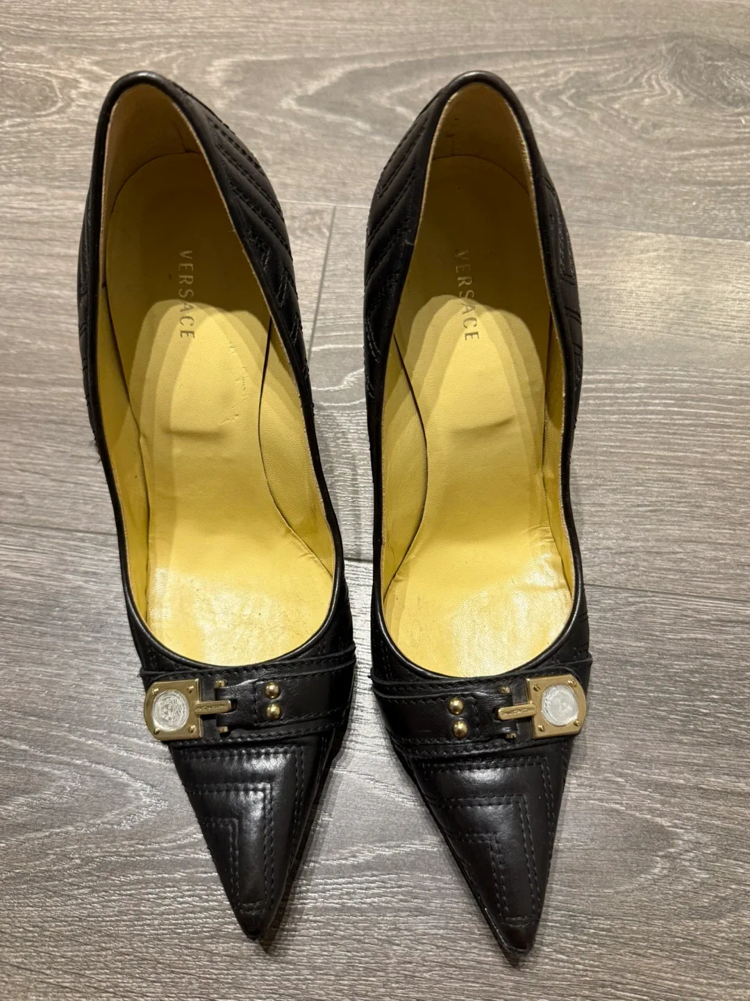 Versace Black Leather Heels - Size 38.5 made in Italy image indicator(8)