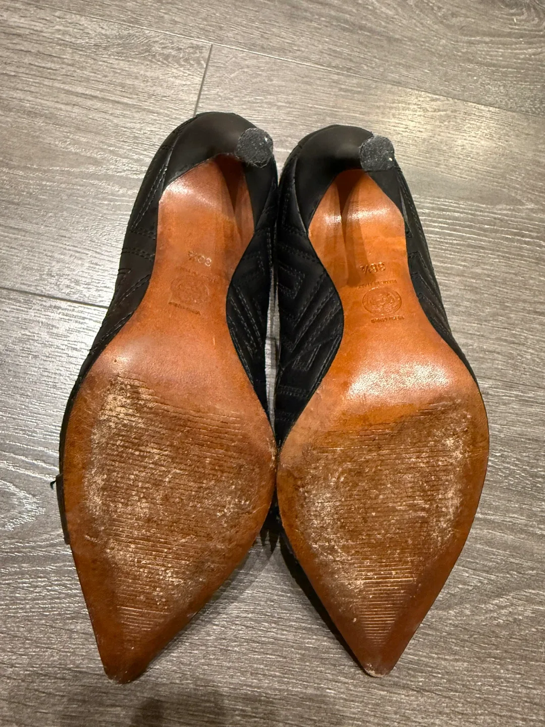 Versace Black Leather Heels - Size 38.5 made in Italy image indicator(7)