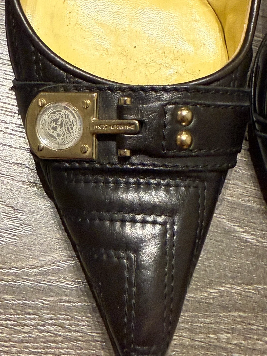 Versace Black Leather Heels - Size 38.5 made in Italy image indicator(10)
