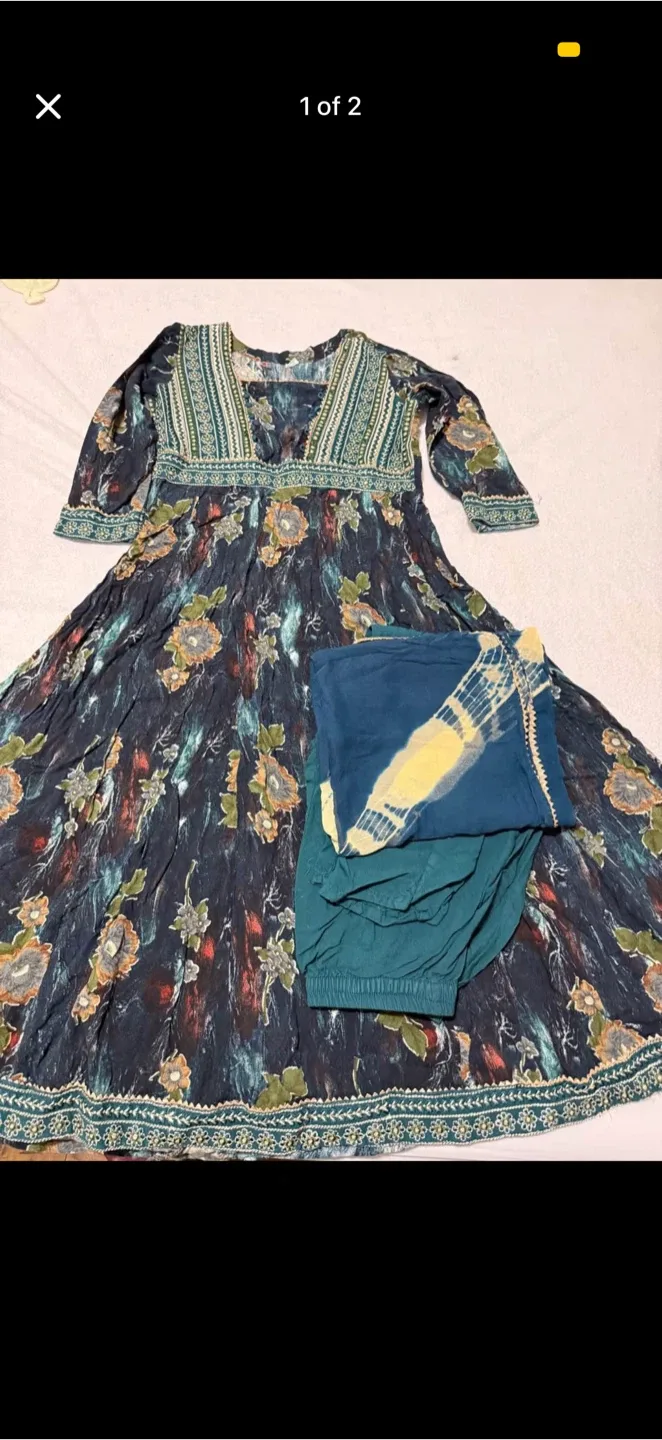 Floral Print Anarkali Dress with Pants & Dupatta image indicator(2)