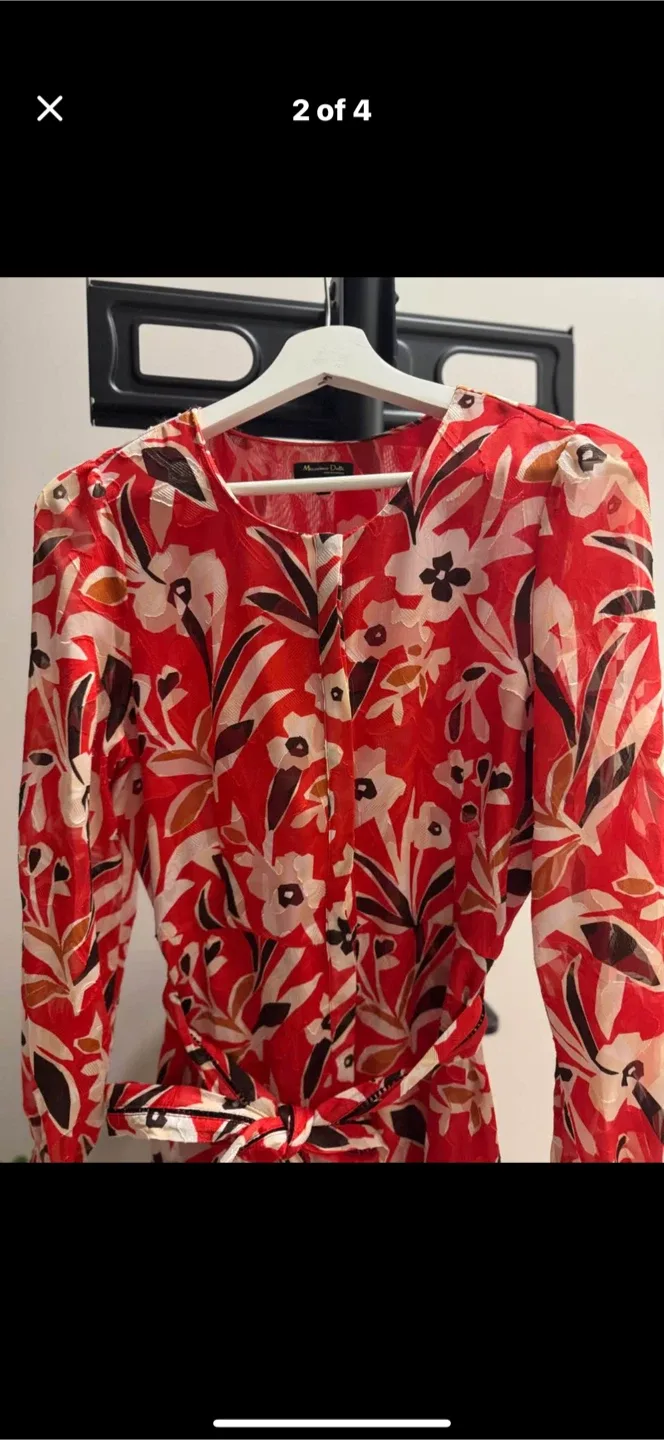 Massimo Dutti Red Floral Dress - Size 6 image indicator(2)