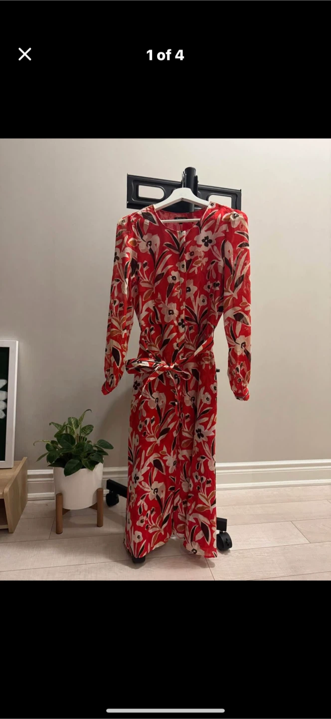 Massimo Dutti Red Floral Dress - Size 6