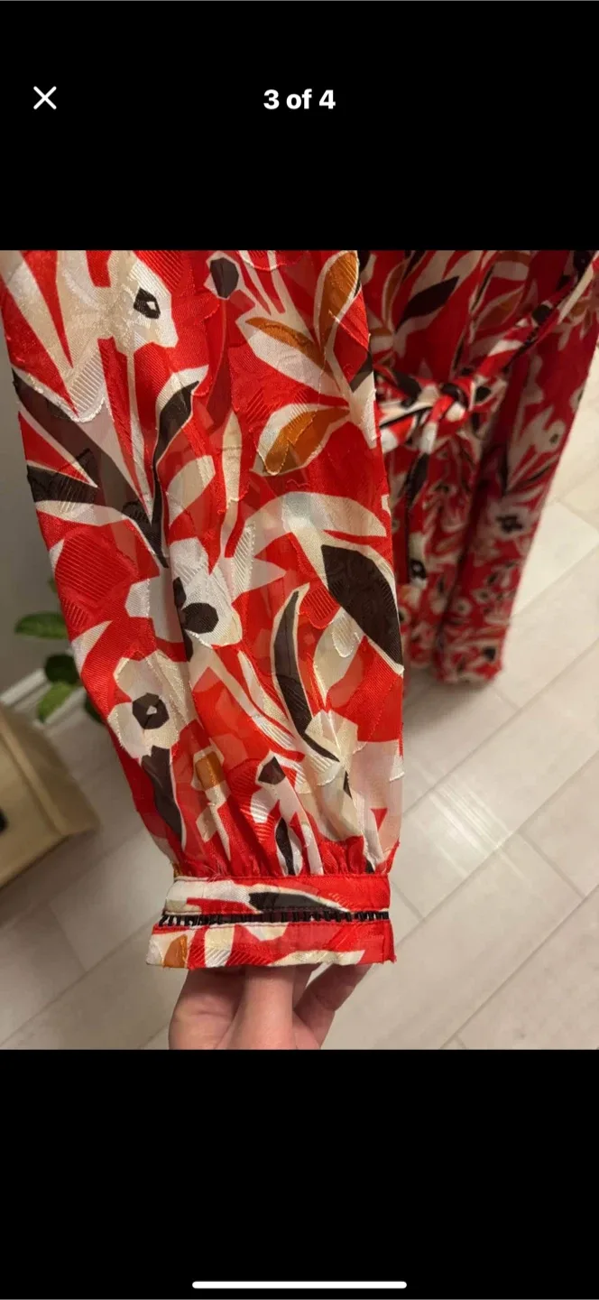Massimo Dutti Red Floral Dress - Size 6 image indicator(3)