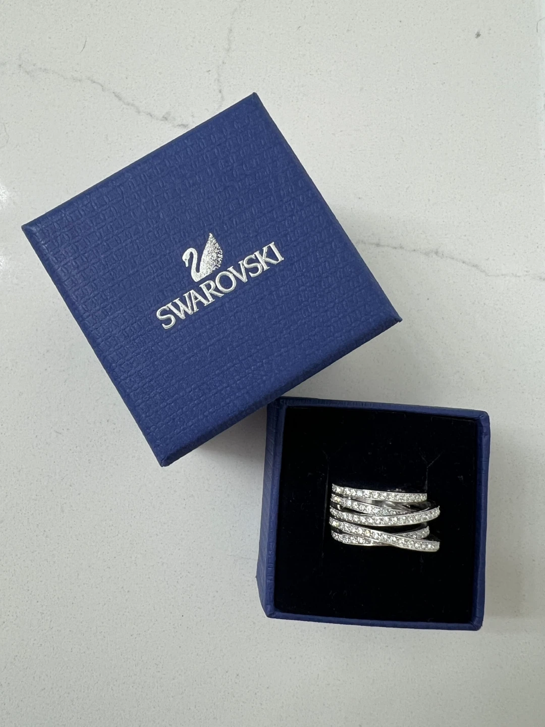 Swarovski Silver Spiral Ring with Box