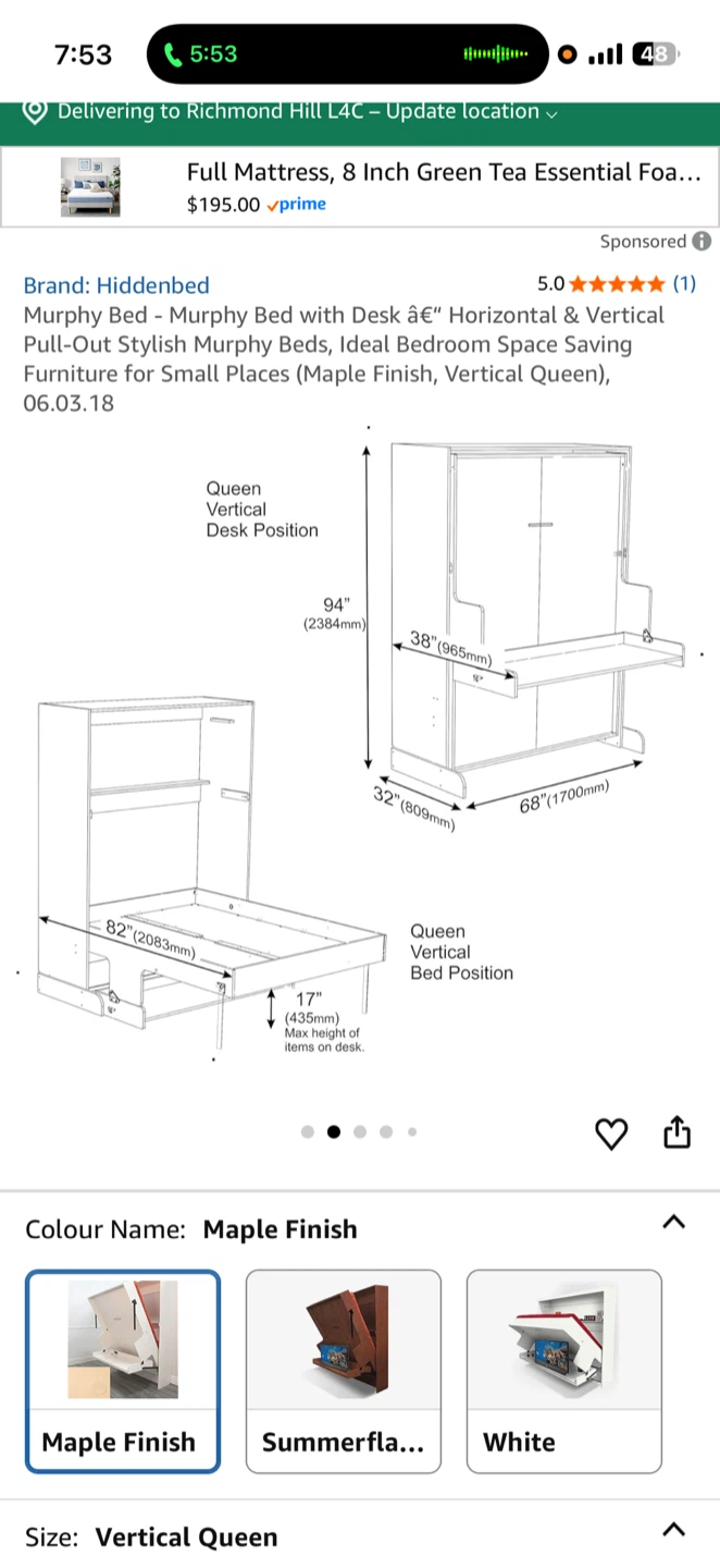 Hiddenbed Murphy Bed with Desk - Vertical , White - photo 3
