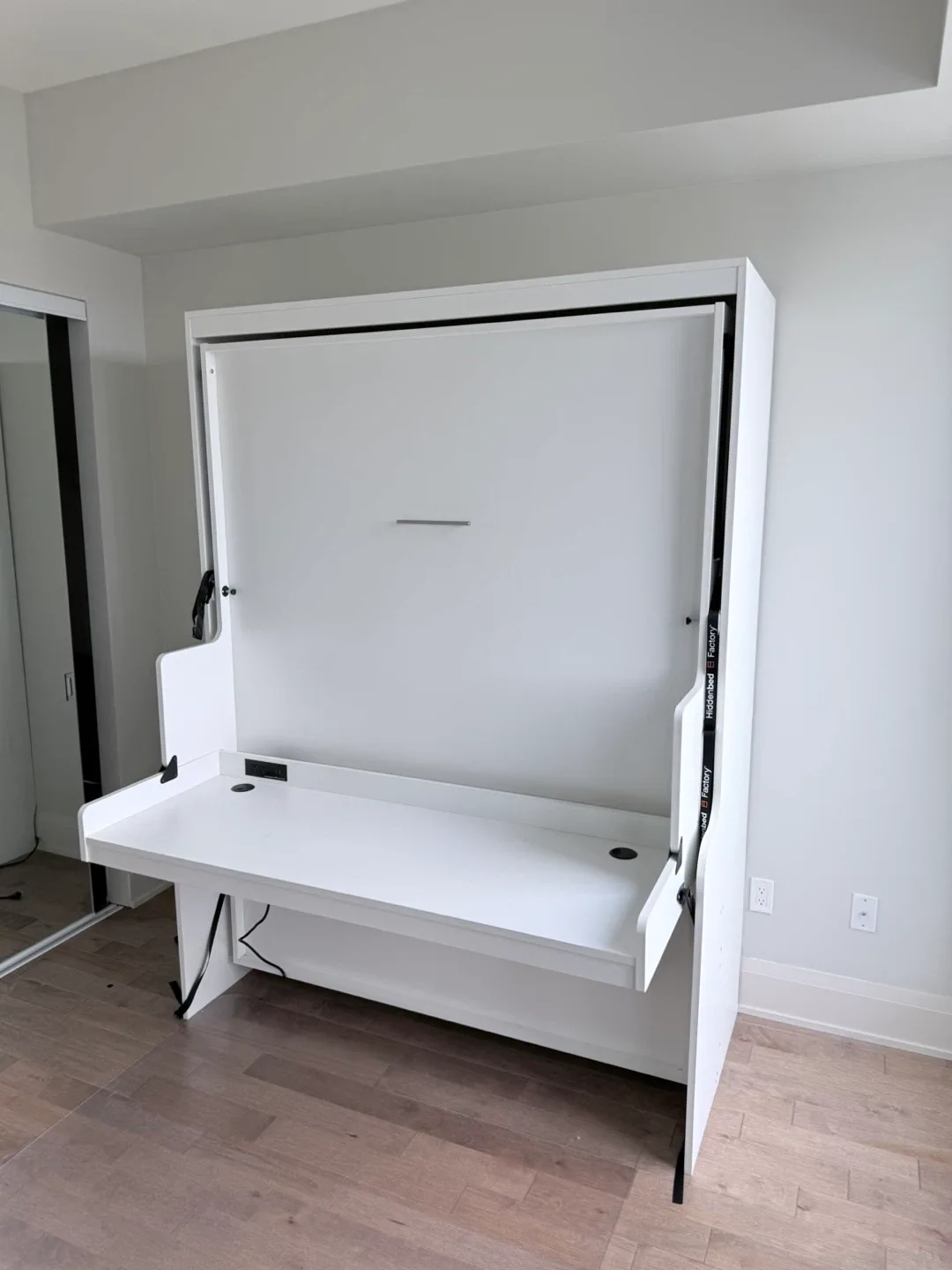 Hiddenbed Murphy Bed with Desk - Vertical Queen, White