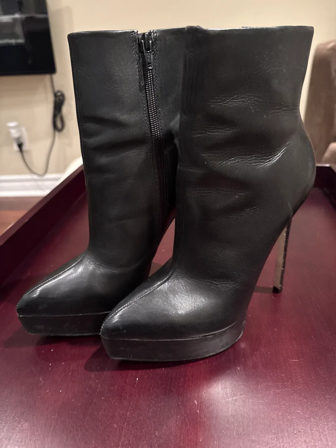 Steve Madden Black Leather High Heel Ankle Boots thumbnail
