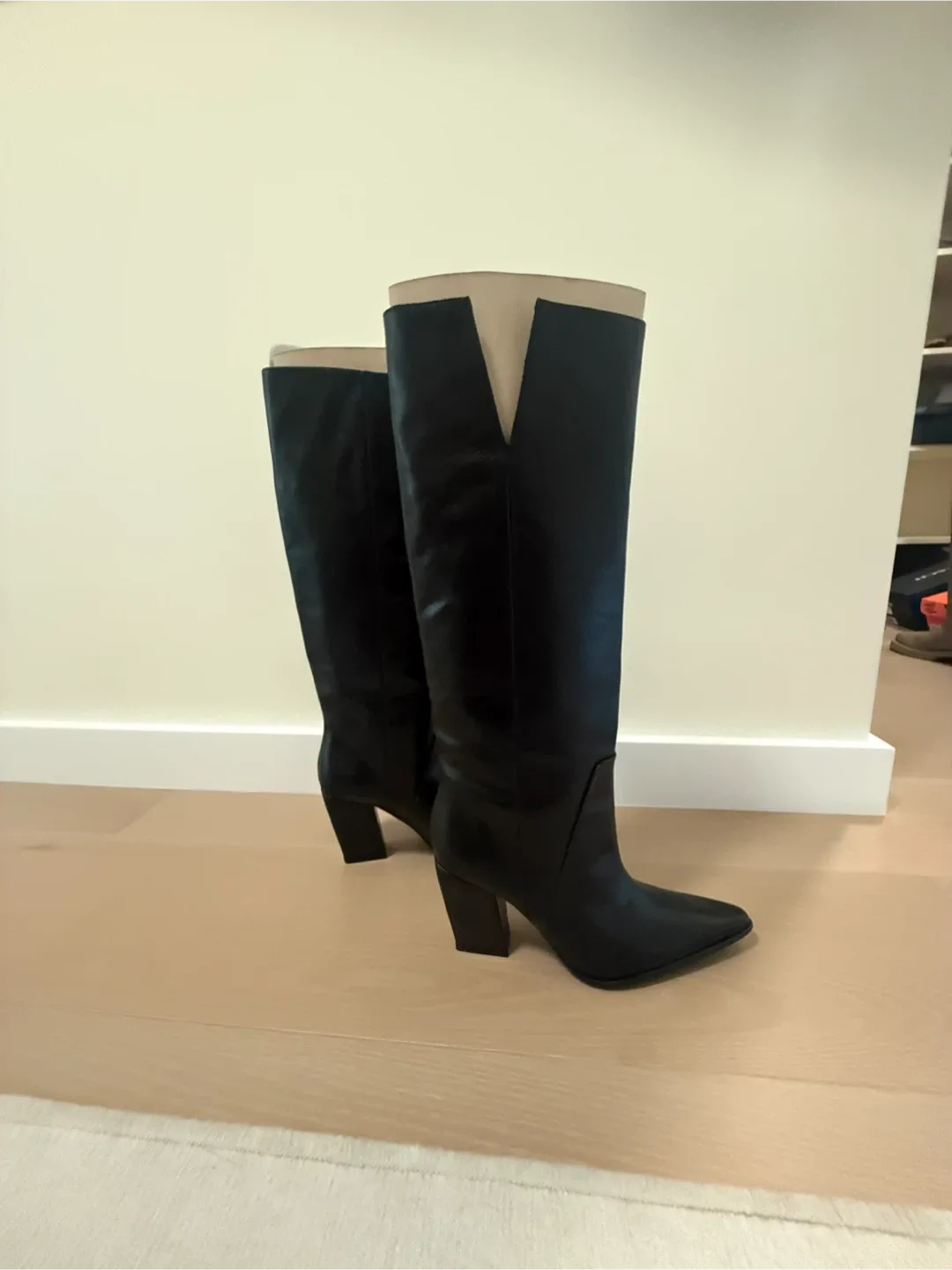 Black Leather Knee High Boots