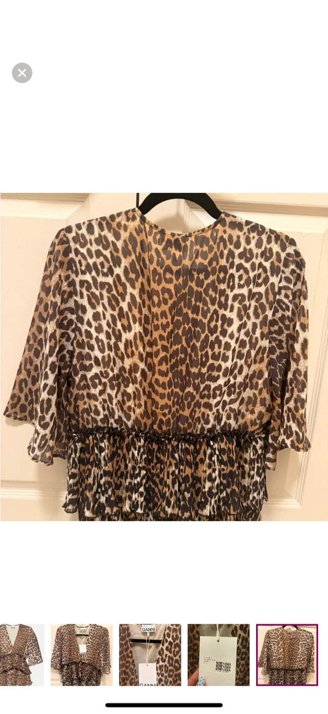 BRAND NEW! GANNI Leopard Print Babydoll Top image indicator(7)