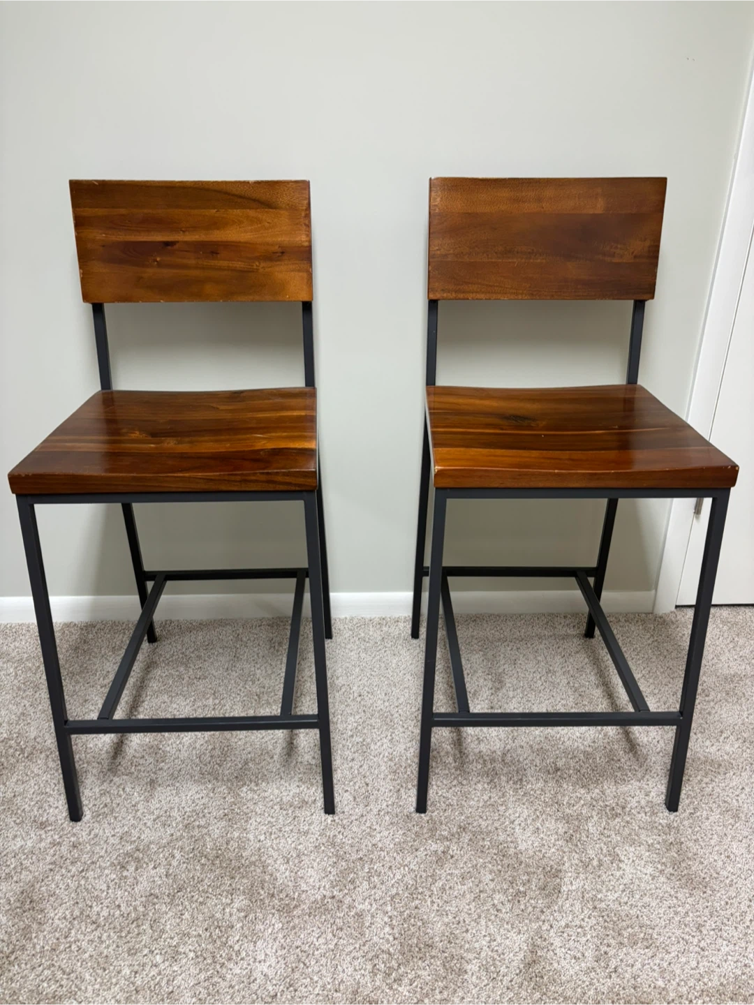 West Elm Rustic Acacia Counter Stools - Set of 2