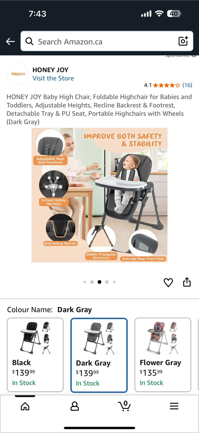 HONEY JOY Baby High Chair - Dark Gray image indicator(4)
