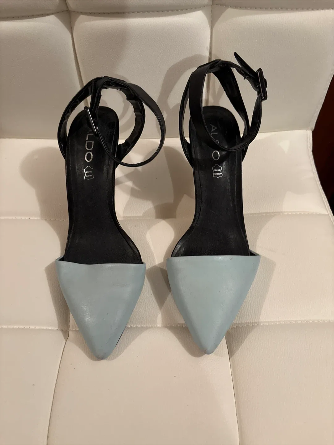 Aldo leather Heels, Size 8.5, Light Blue & Black