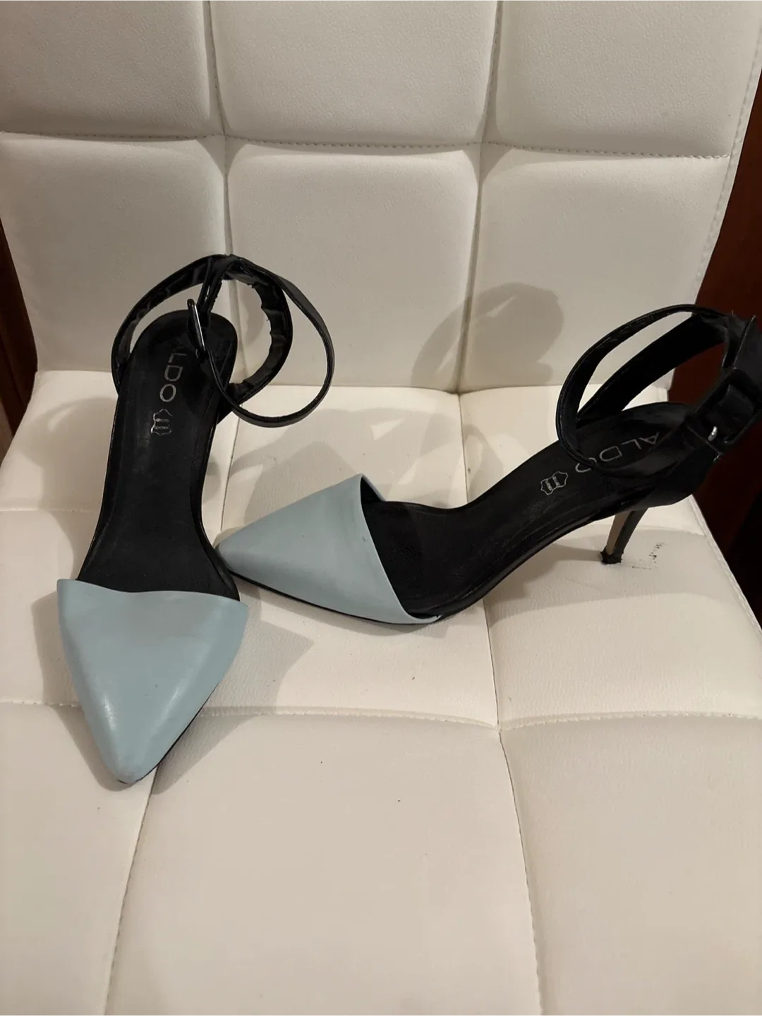 Aldo leather Heels, Size 8.5, Light Blue & Black image indicator(2)