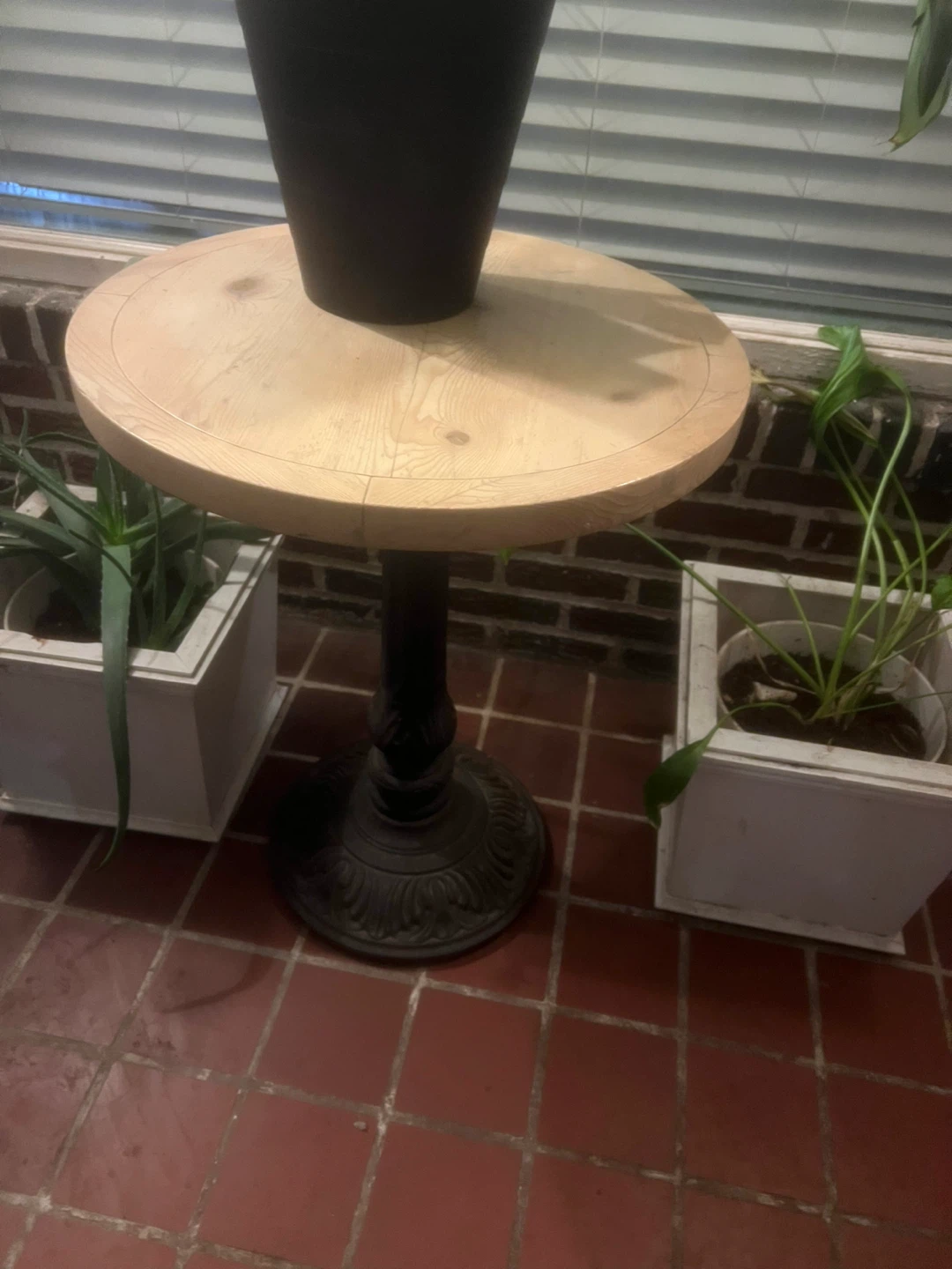 Round Wooden Table with Black Metal Base - photo 2