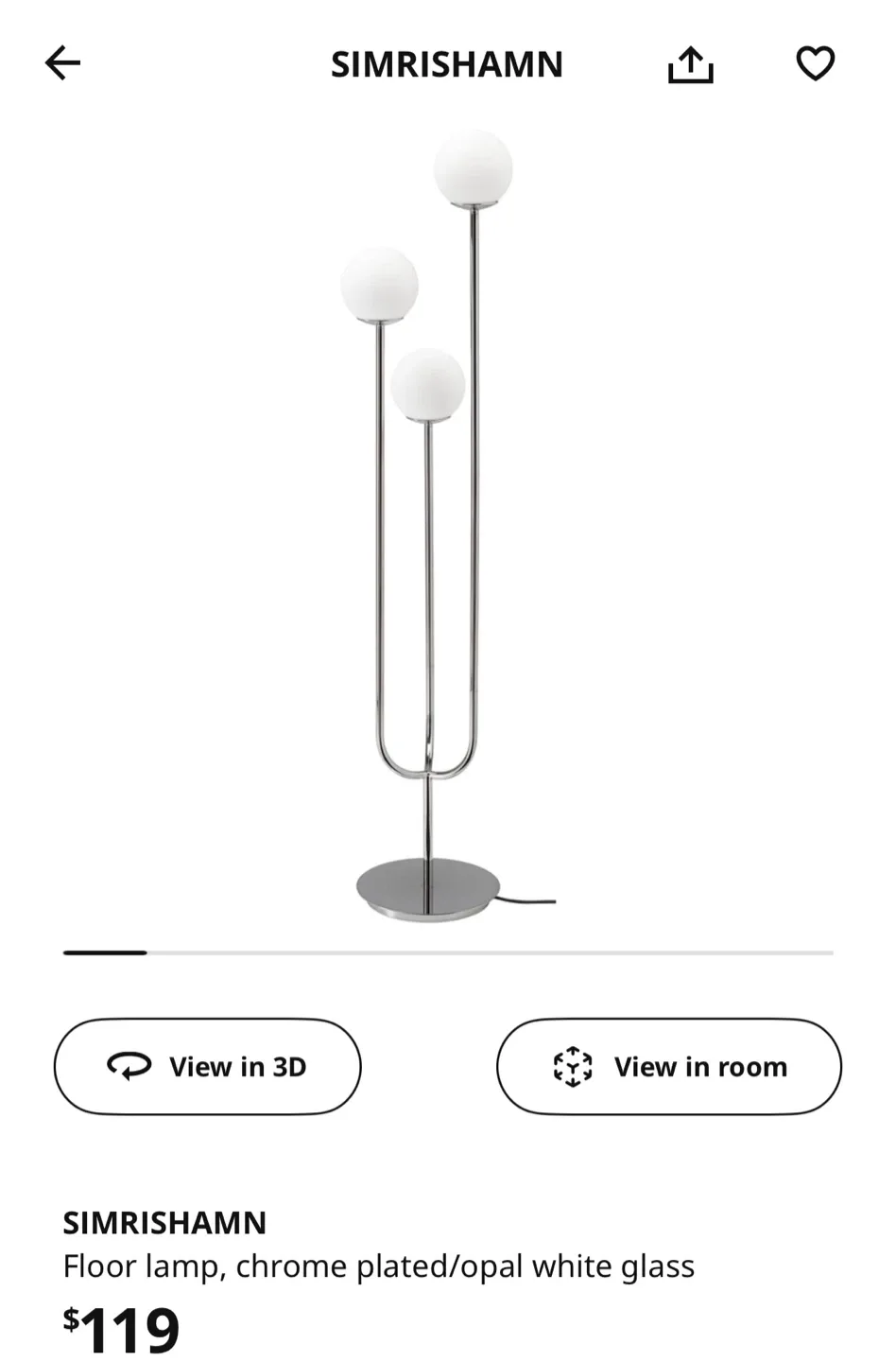 IKEA SIMRISHAMN Floor Lamp - Chrome/Opal White thumbnail