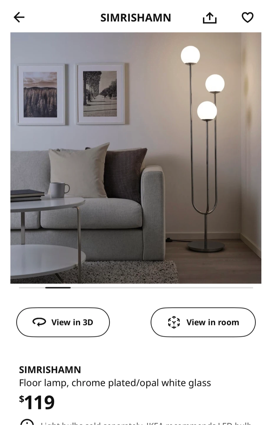 IKEA SIMRISHAMN Floor Lamp - Chrome/Opal White | Karrot