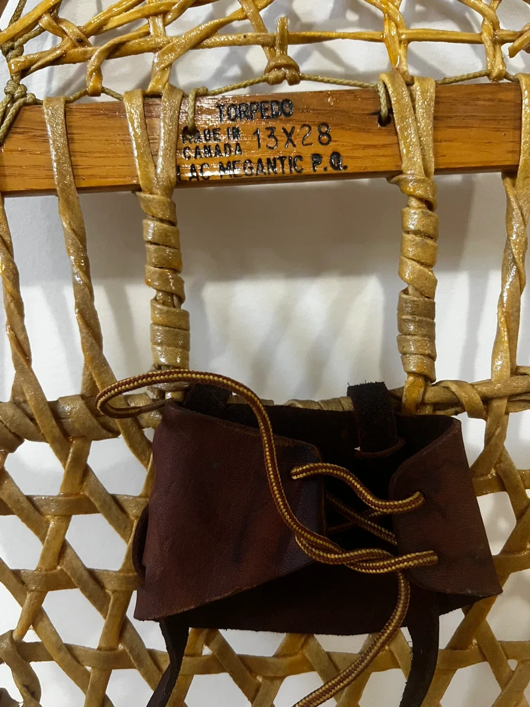 Vintage 1970s oval wood and rawhide snowshoes image indicator(3)