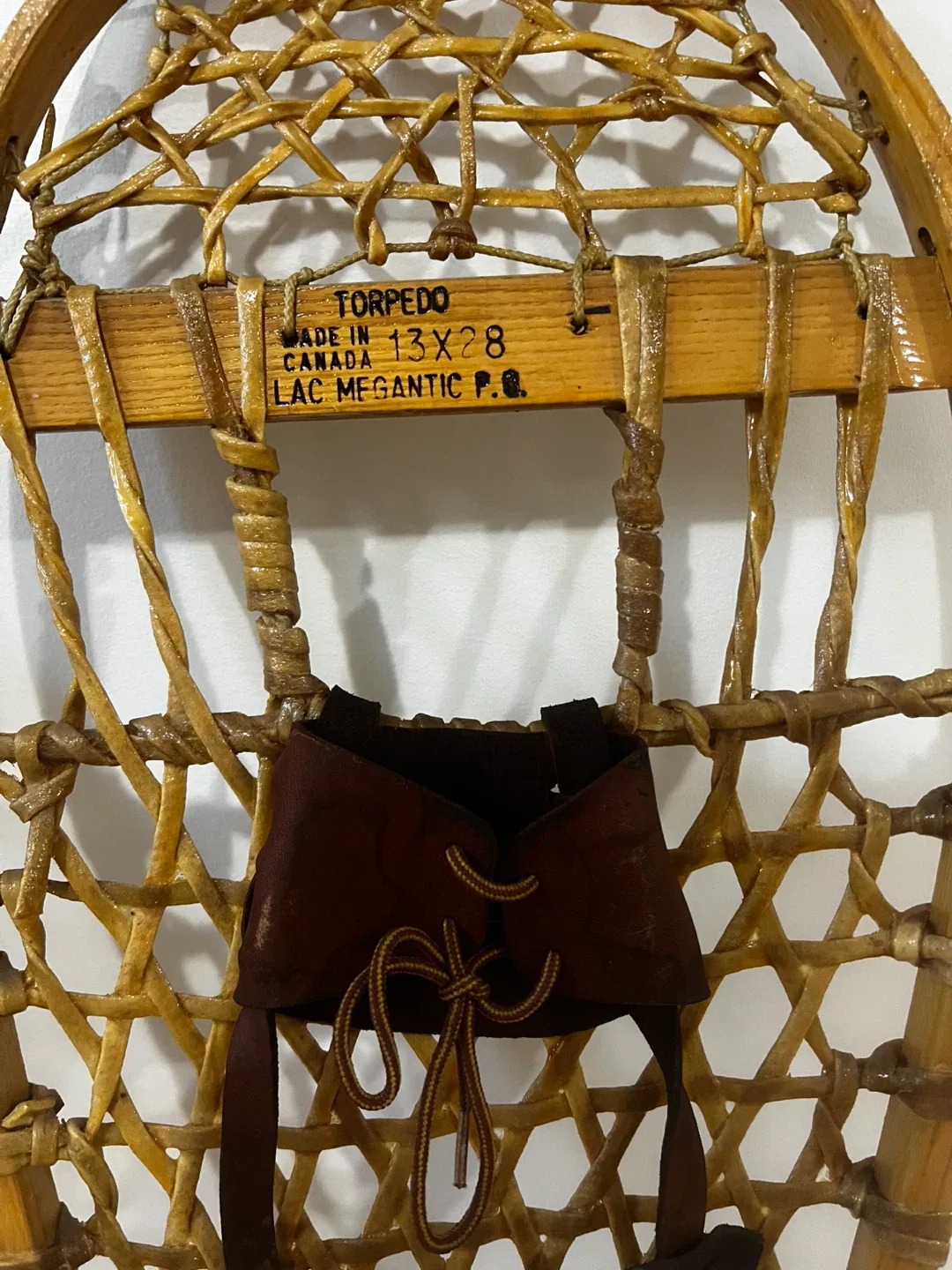 Vintage 1970s oval wood and rawhide snowshoes image indicator(4)