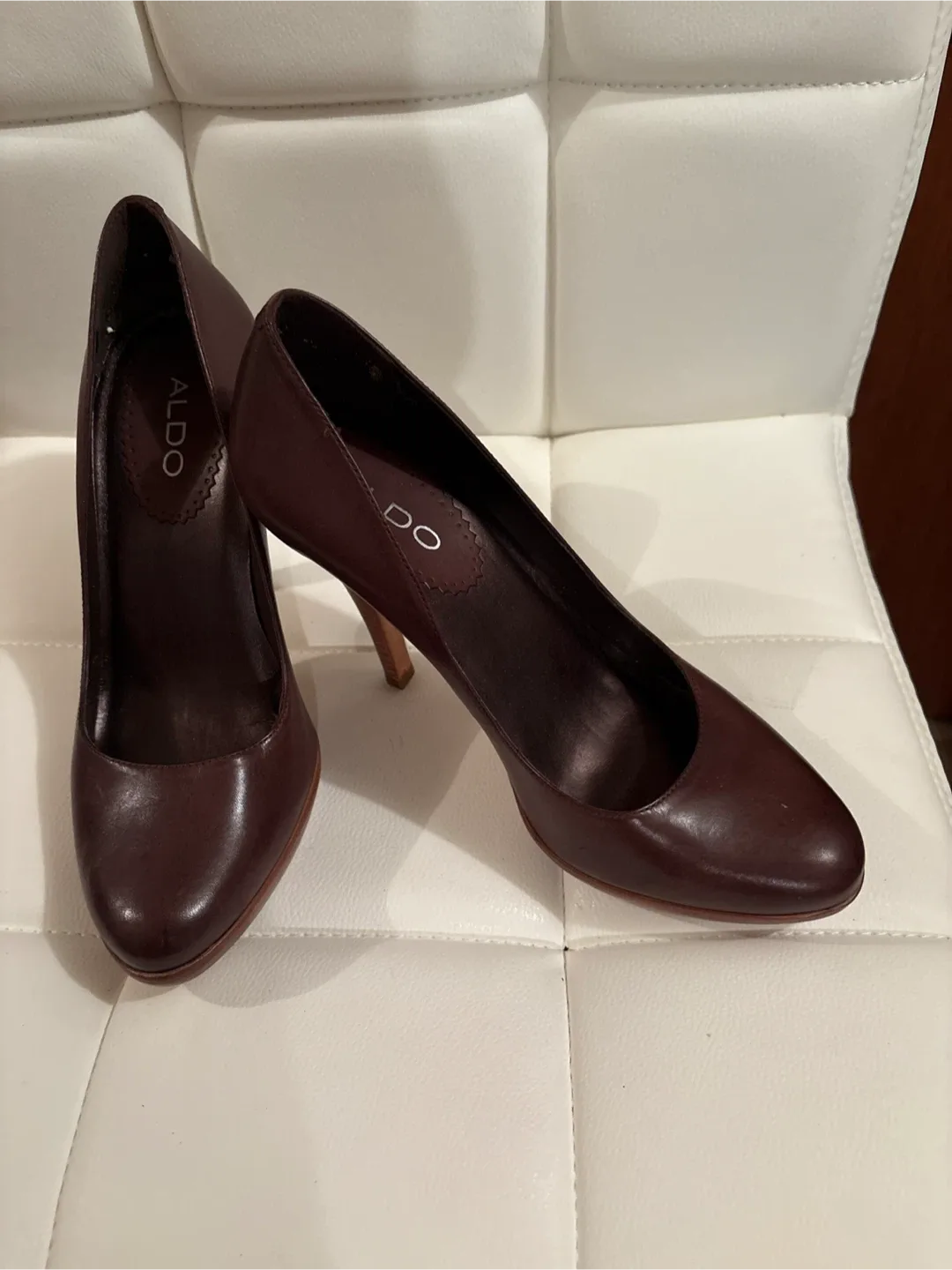 Aldo Brown Leather Heels Size 9 image indicator(2)
