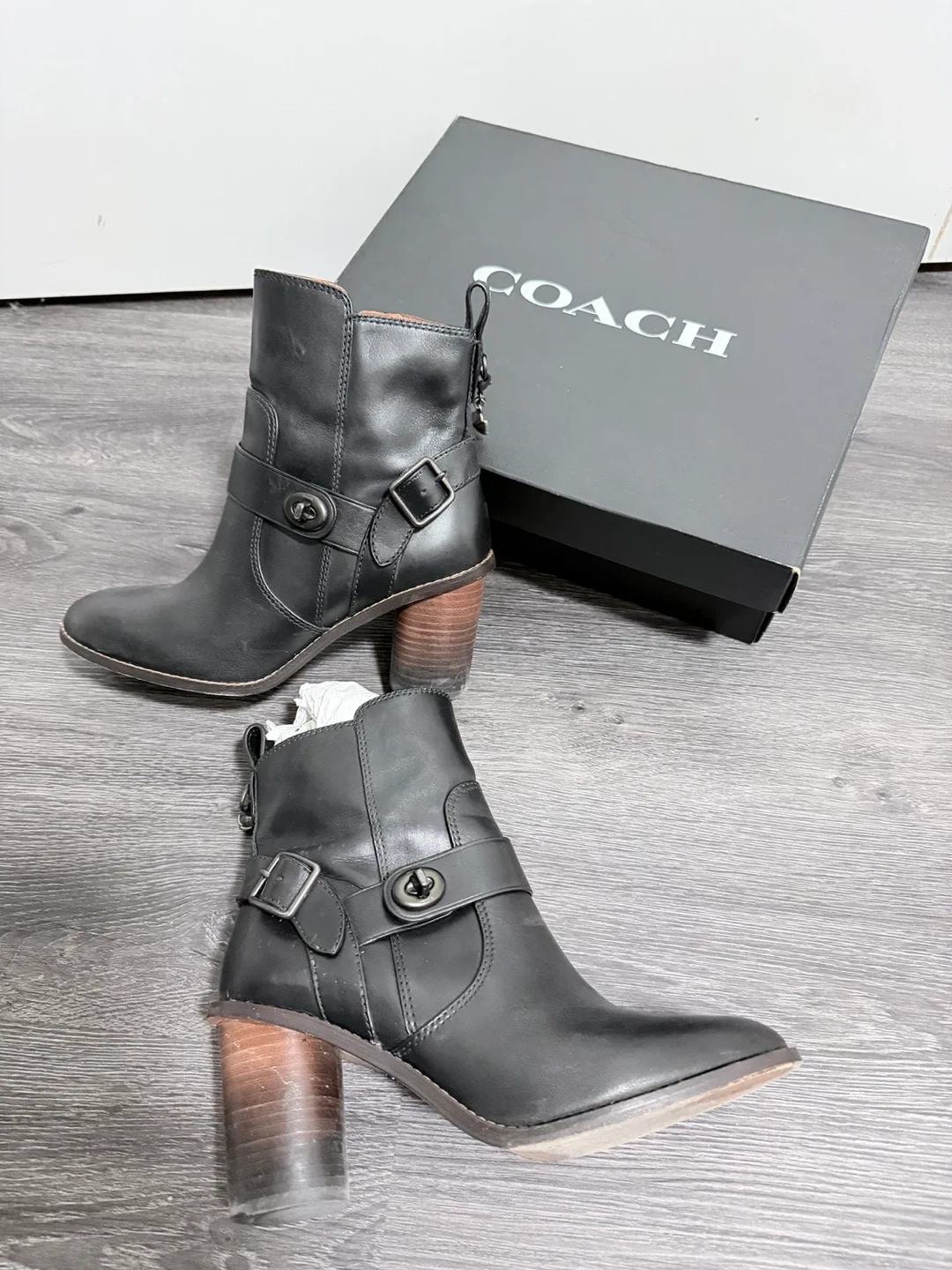 Coach Black Leather Heeled Ankle Boots