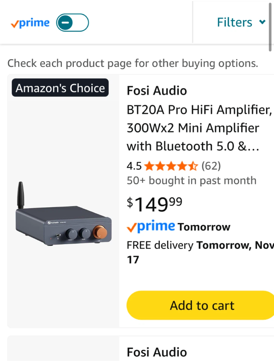 Fosi Audio BT20A Pro HiFi Amplifier
