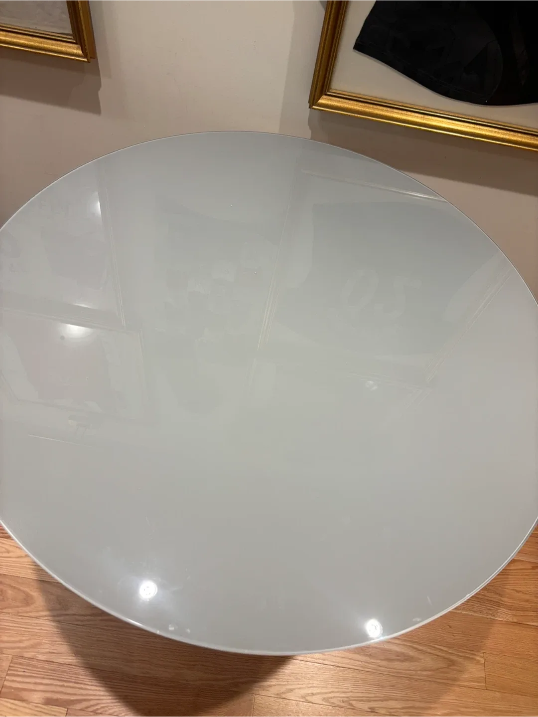 Round Dining Tempered Glass Table with Black wooden Base image indicator(2)