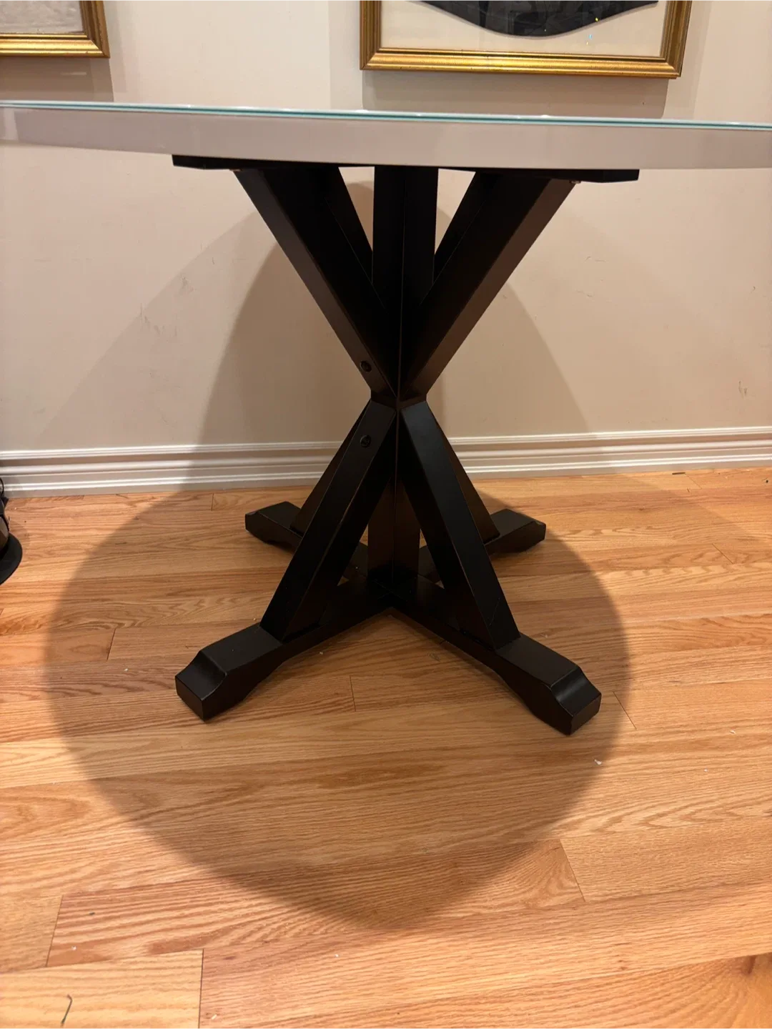 Round Dining Tempered Glass Table with Black wooden Base image indicator(6)