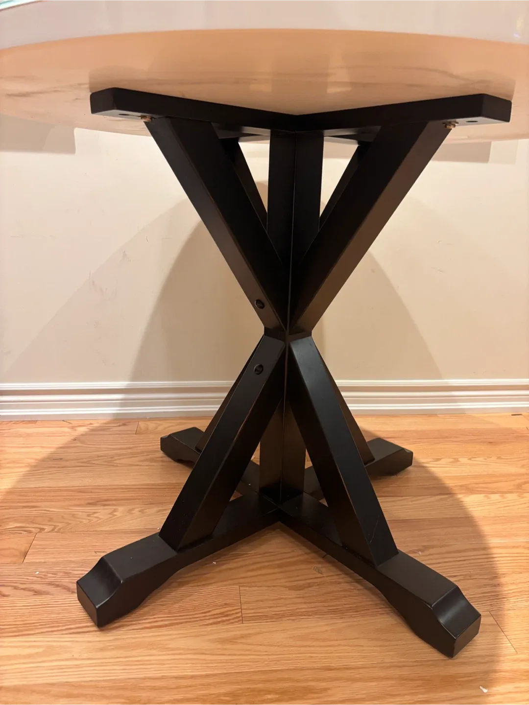 Round Dining Tempered Glass Table with Black wooden Base image indicator(3)