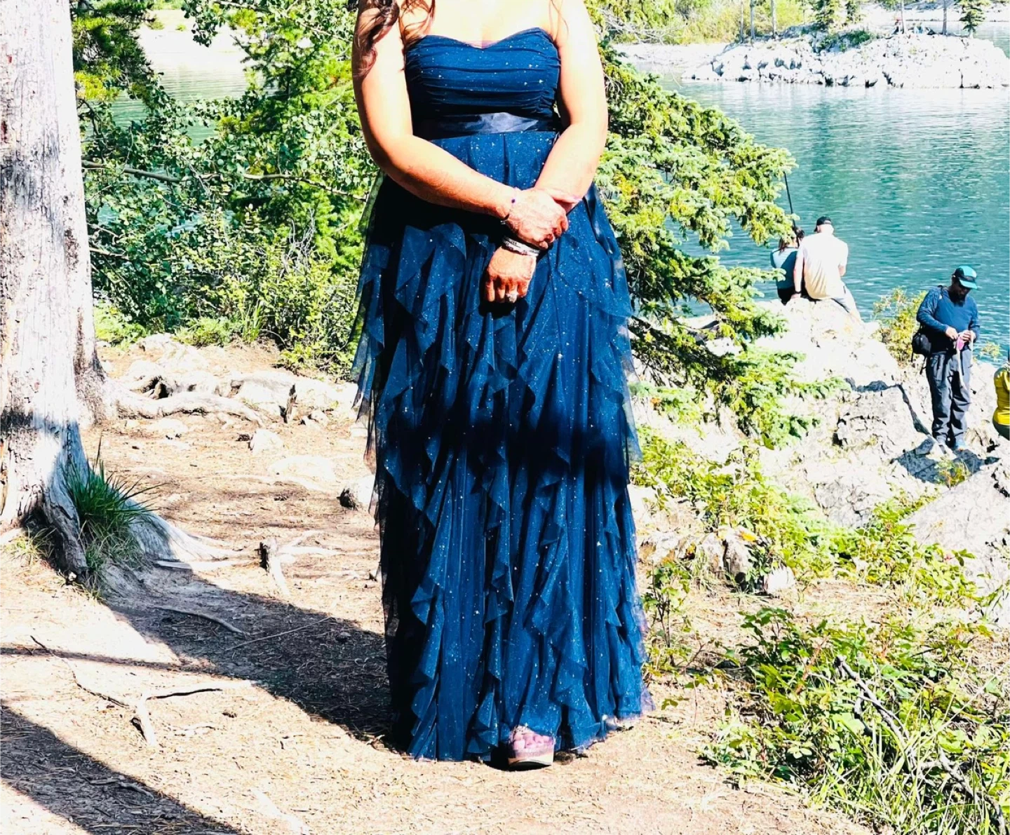 Navy Blue Strapless Tulle Dress