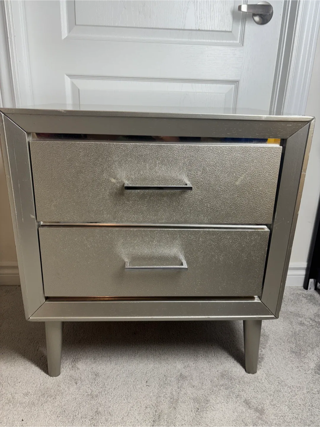 Silver 2-Drawer Nightstand- AS IS image indicator(2)