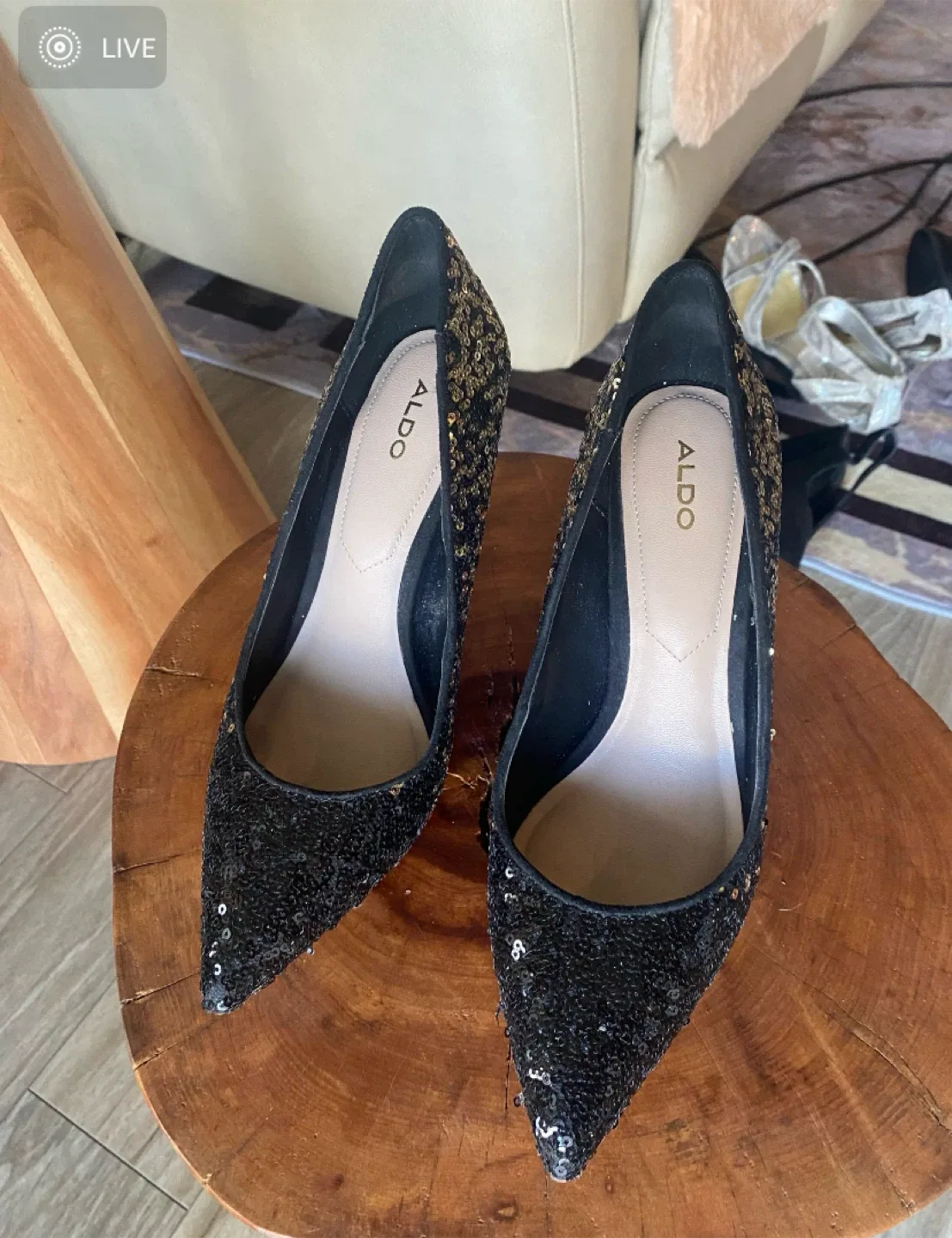 Aldo Heels, Size 7.5, Black & Gold image indicator(2)