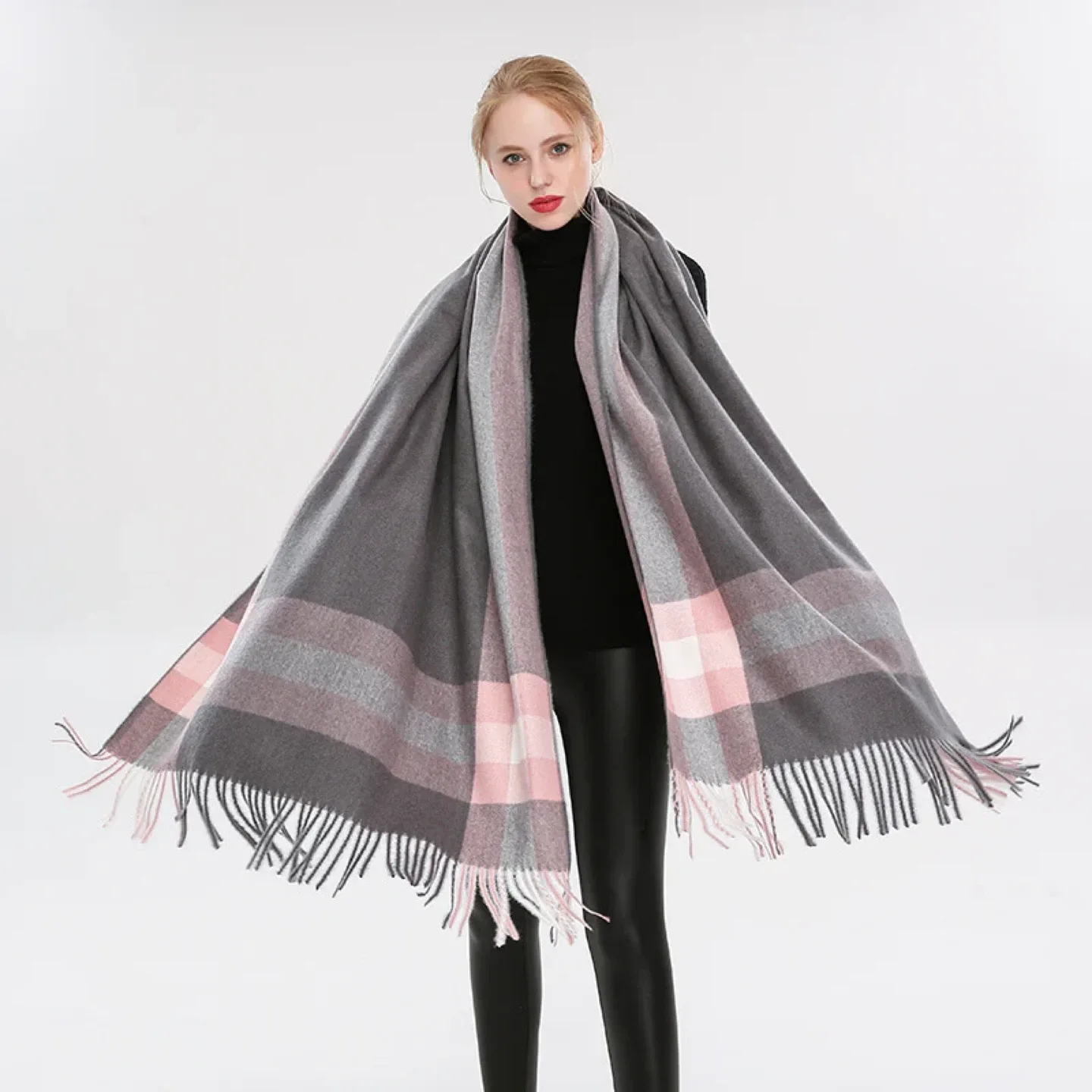 Grey/Pink Plaid Scarf/Shawl