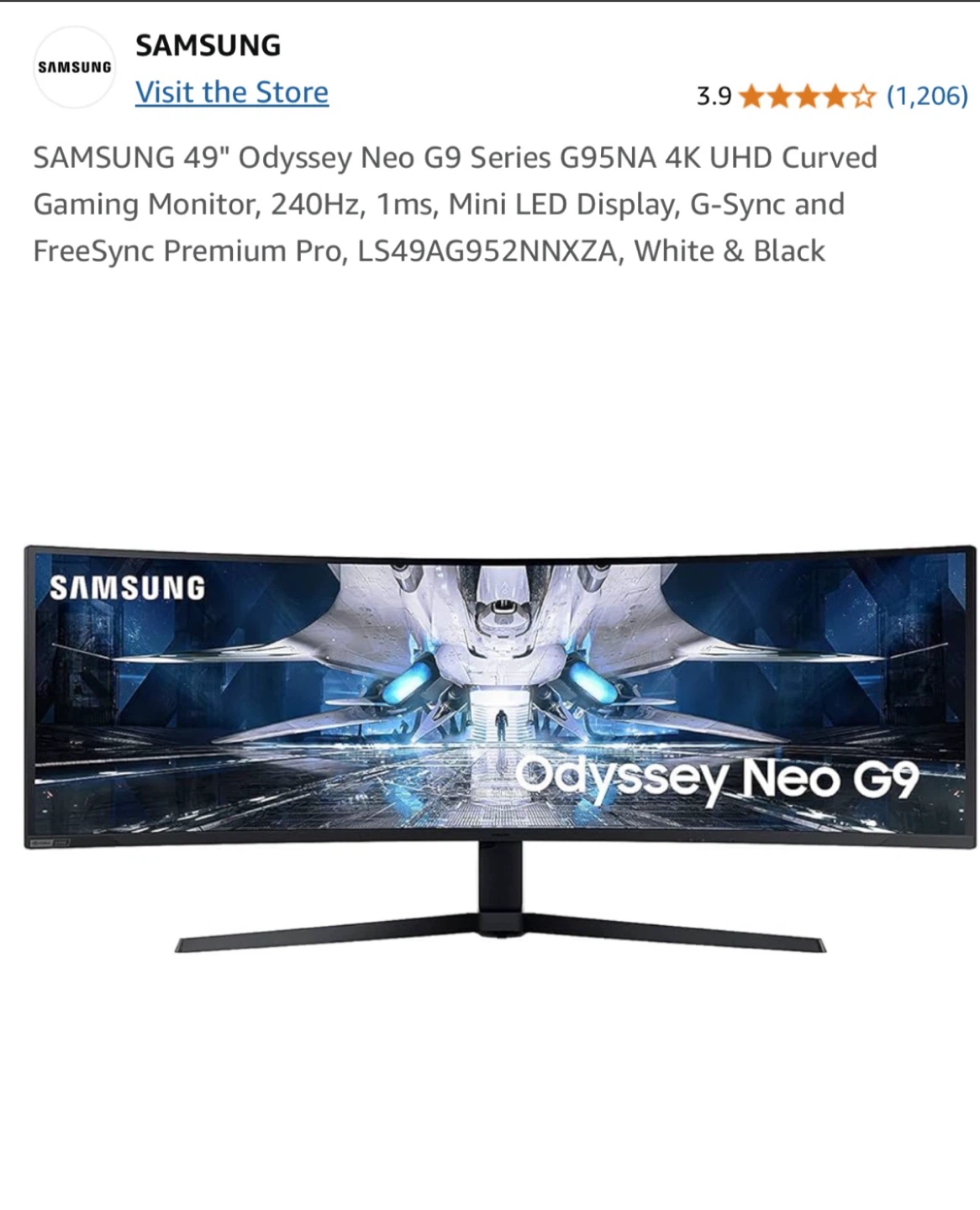 Samsung Odyssey Neo G9 49" Curved Gaming Monitor