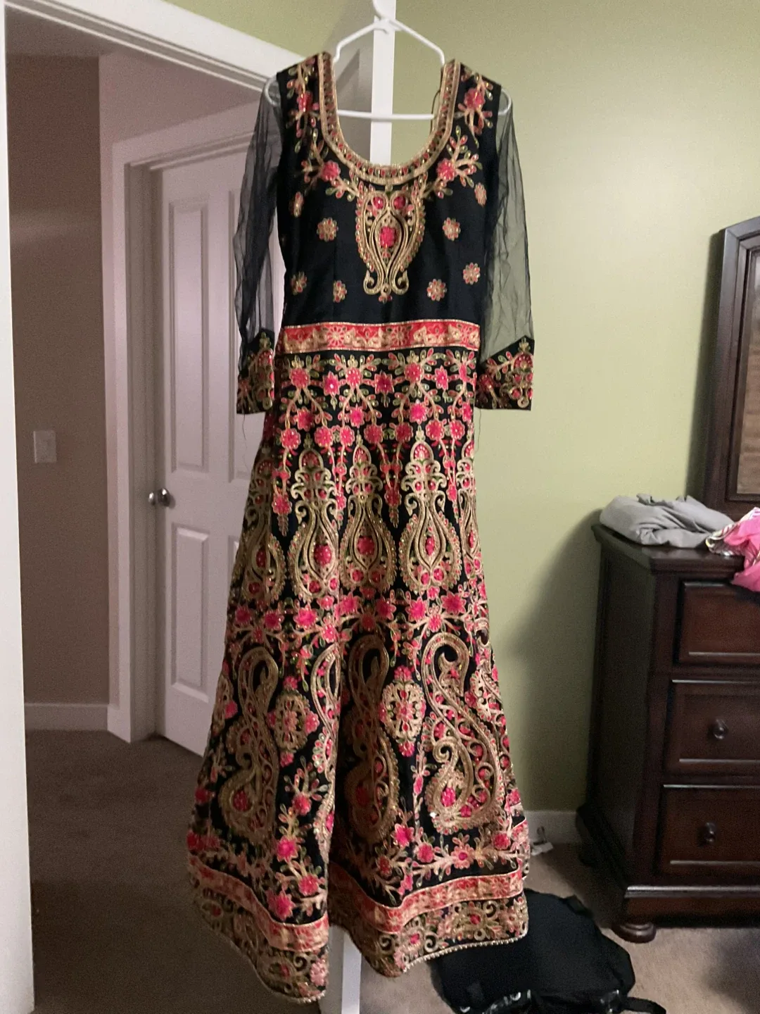 Embroidered Lehenga Dress - Black & Red