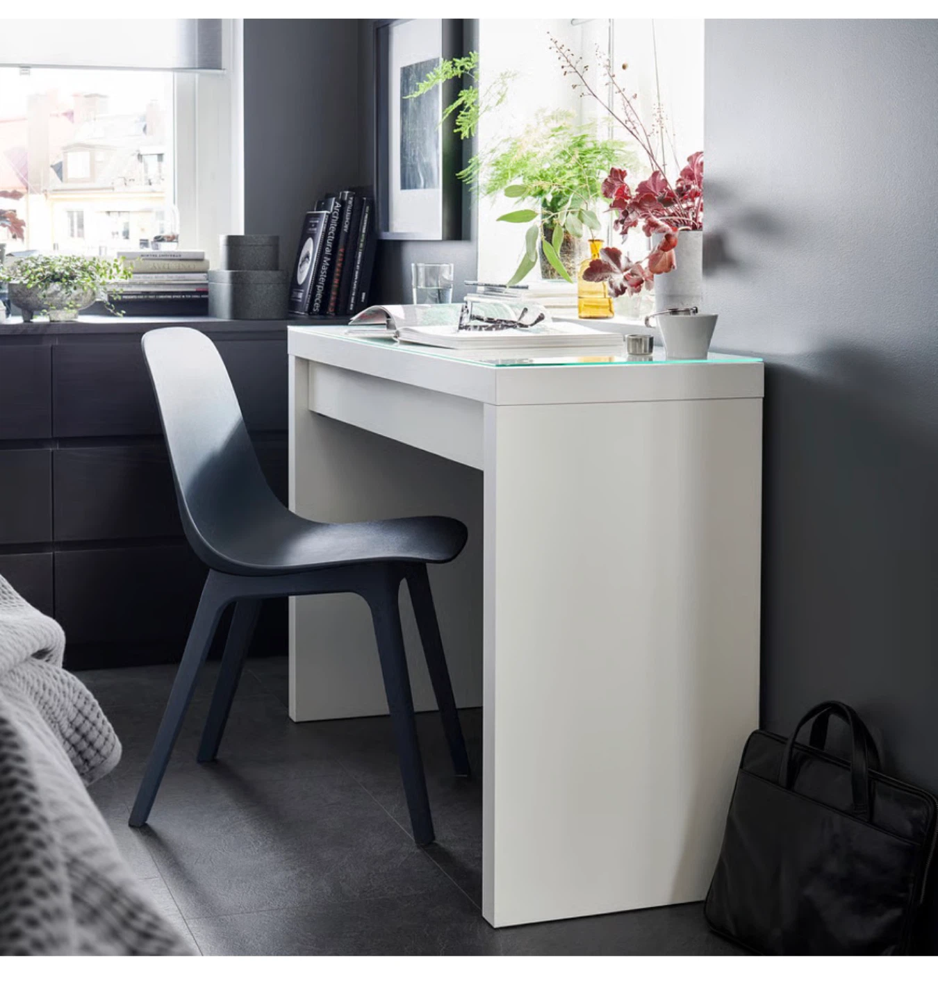 IKEA Hemnes White Vanity Table with Glass Top
