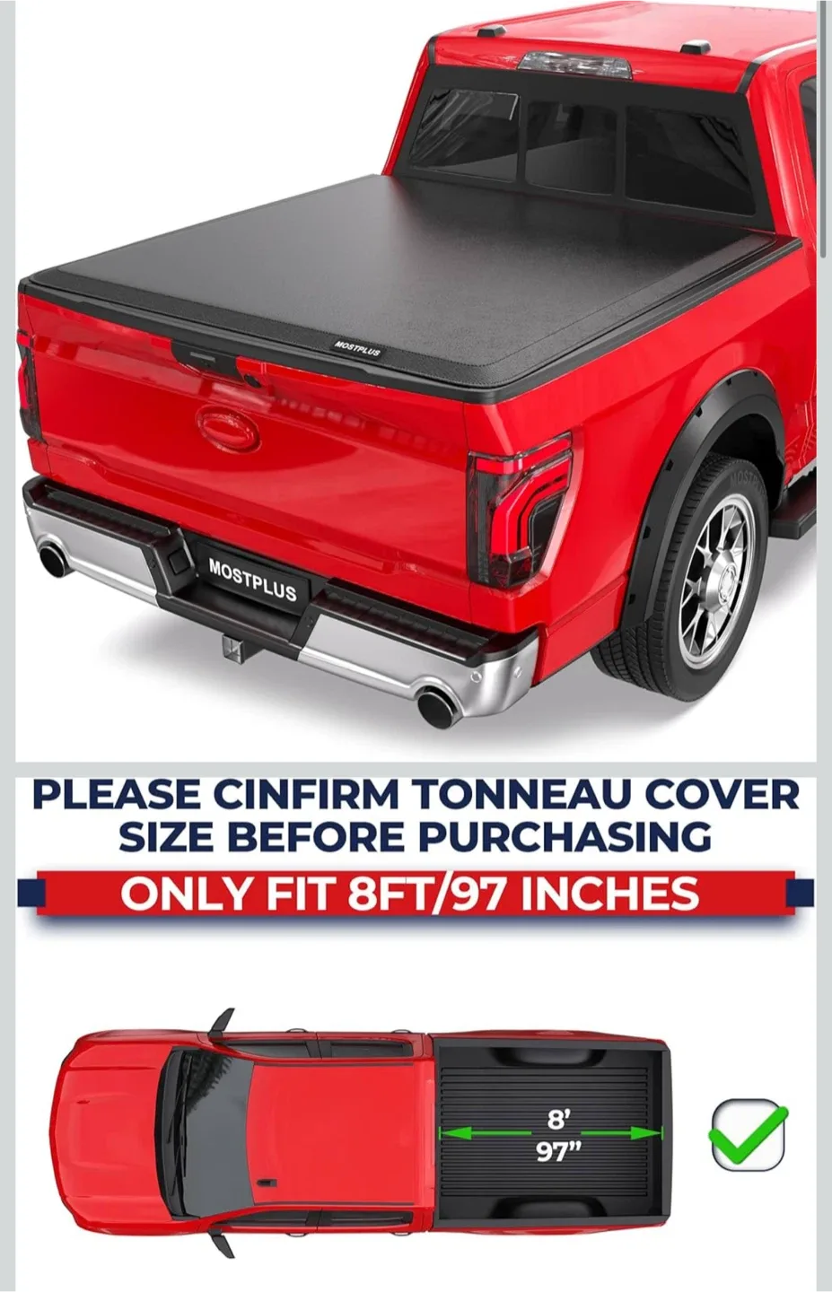 MOSTPLUS Truck Bed Tonneau Cover - 8ft/97in image indicator(5)