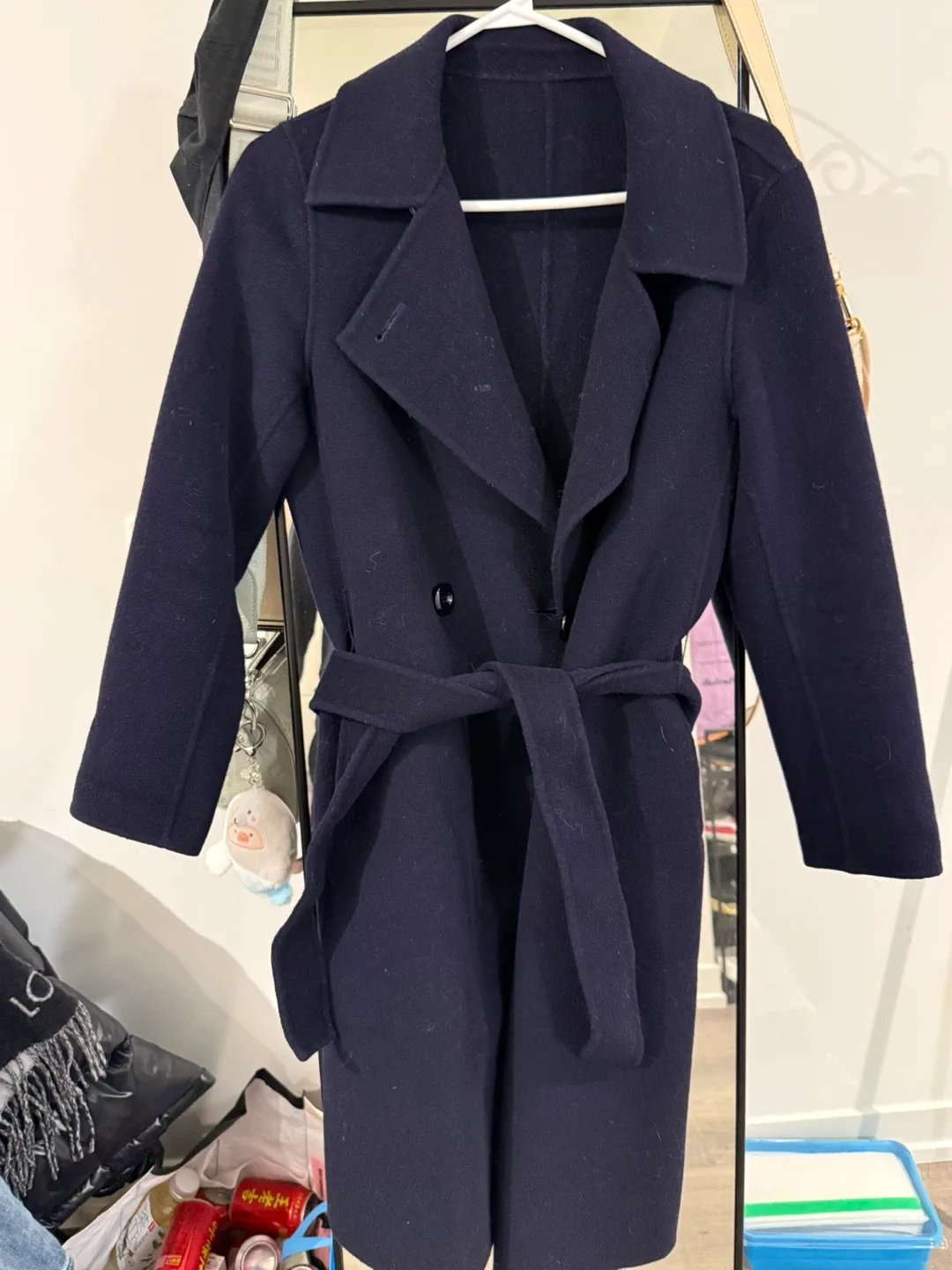 Navy Belted Wool Coat