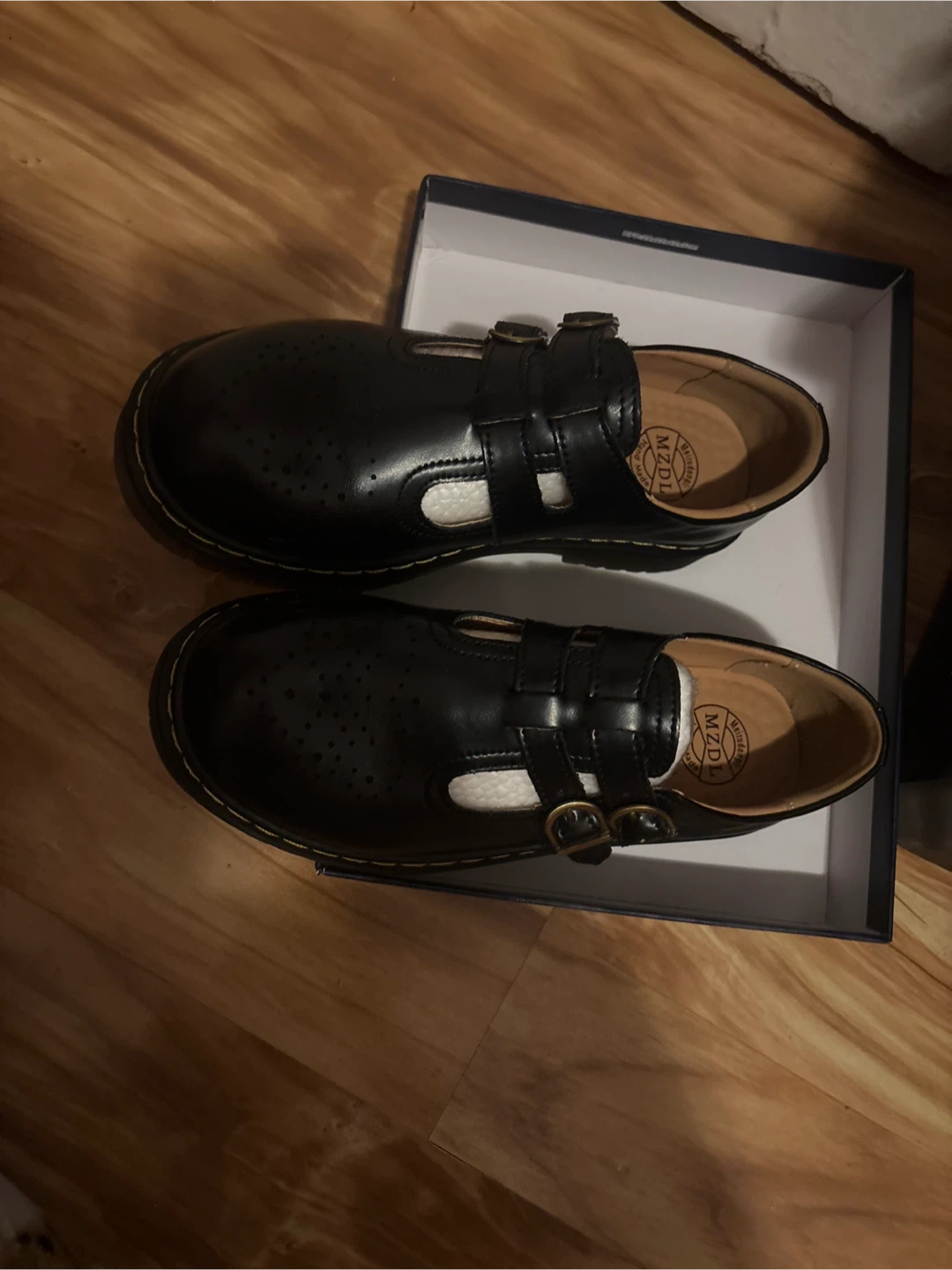 MDZL Black Leather T-Strap Shoes