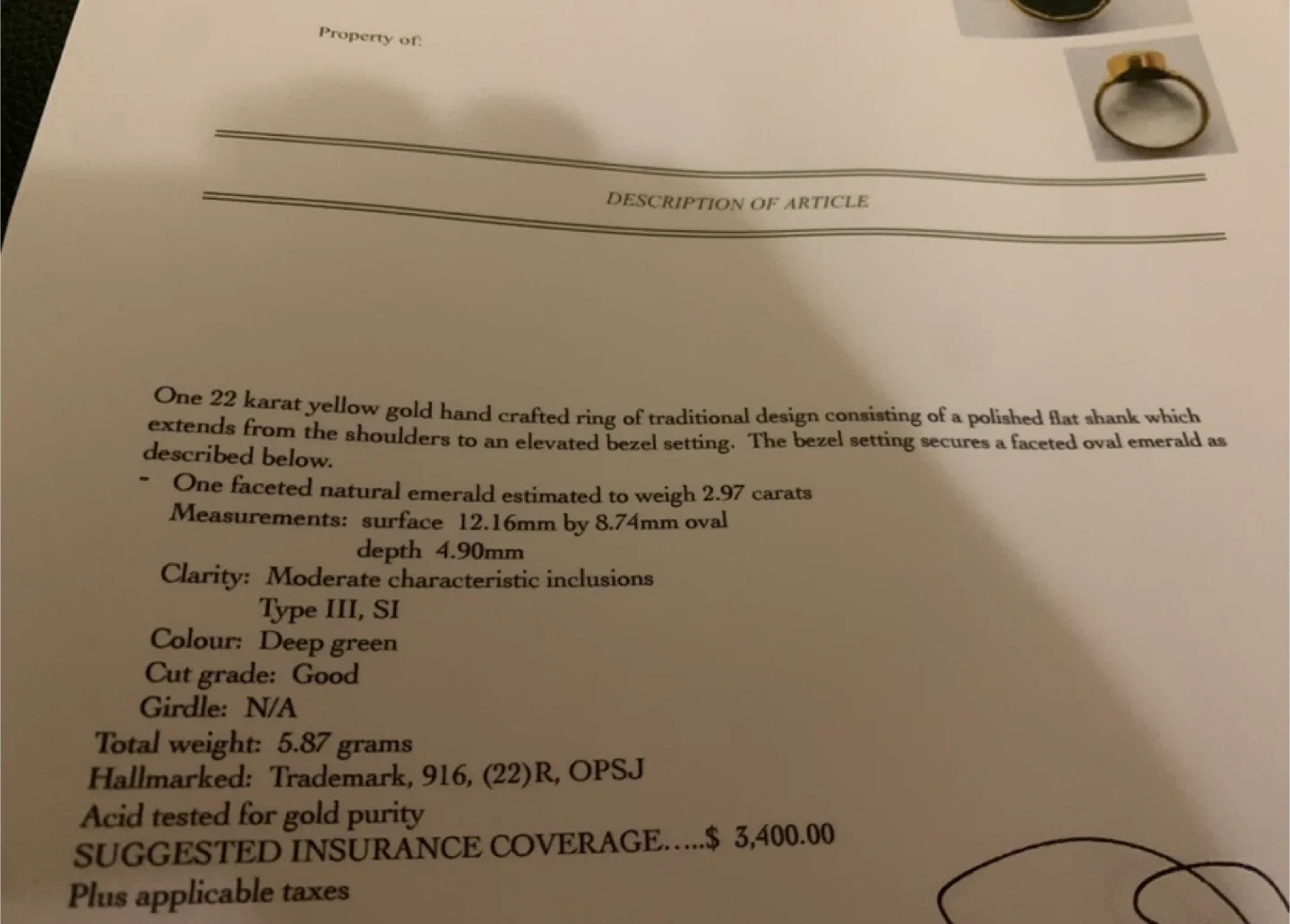Stunning 22 Karat yellow gold emerald ring - only $1000 image indicator(10)